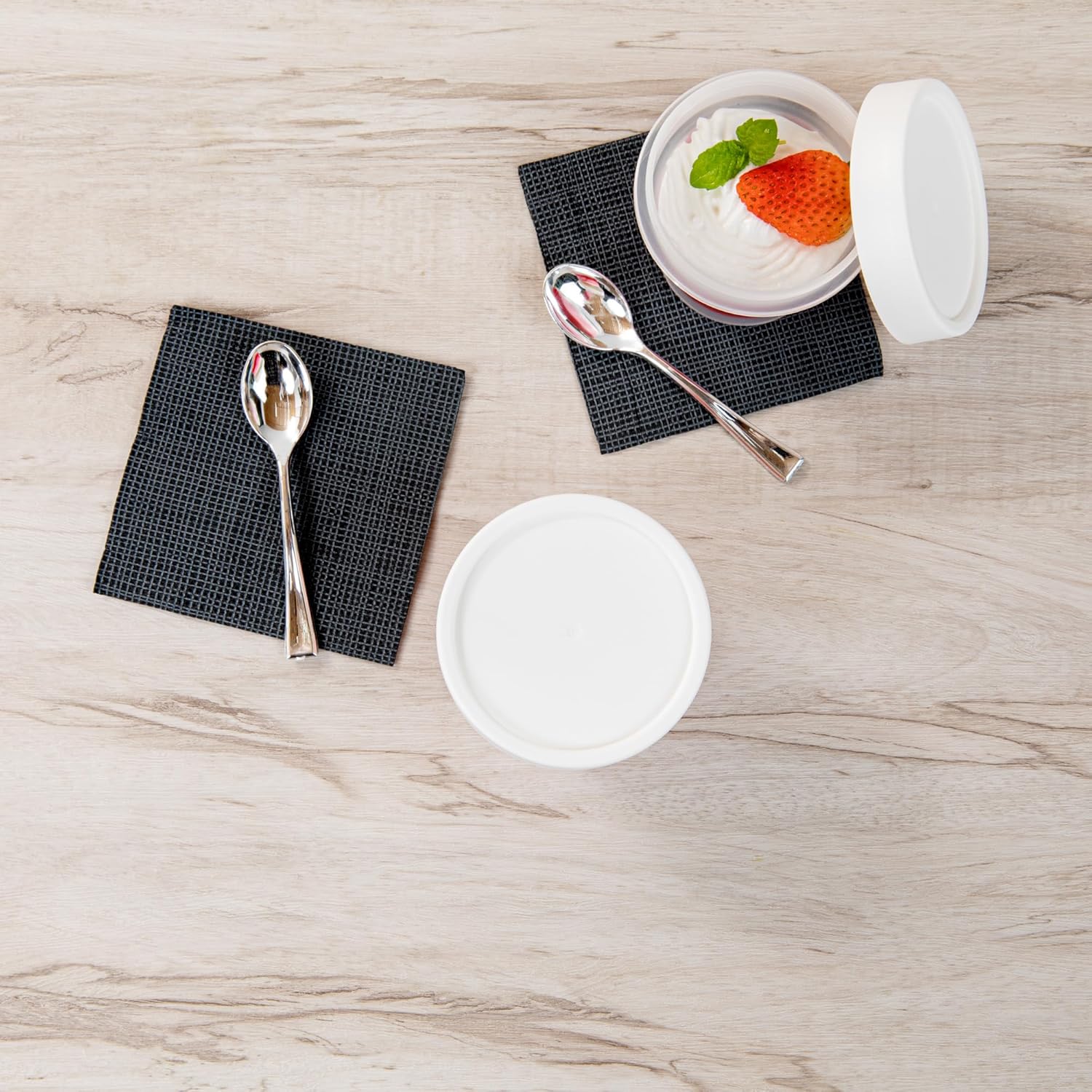 Restaurantware-Mini Serve 5 Ounce Round Dessert Cups, 100 Disposable Clear Plastic Parfait Pudding Cups With Lids - Durable, Stackable, For Dessert Take Out And Delivery Orders