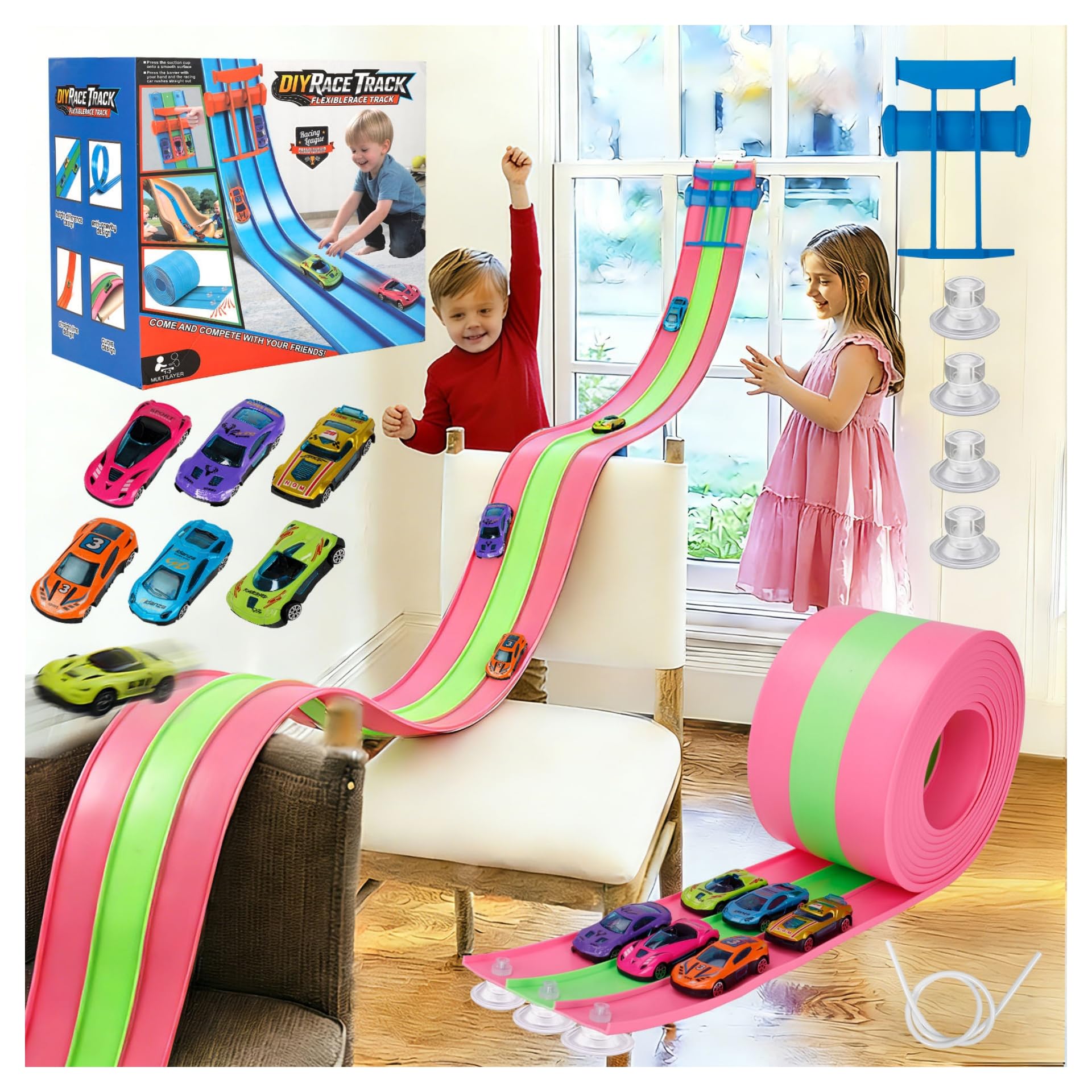 3-Lane Flexible Car Track for Kids, Fun DIY Flexible Race Track Set