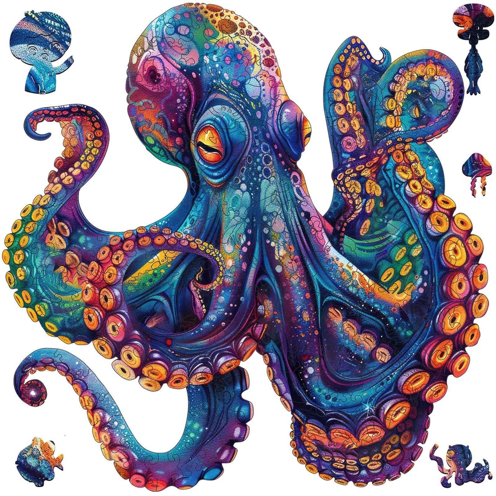Qiuenisray Wooden Puzzles for Adults, Octopus Ocean Jigsaw Puzzles 200 Pieces, Cool Wood Puzzle Wall Decor, FSC Certified Unique Animal Adult Puzzles Piece, Creative Gift for Family Game 11.2x11.2 in