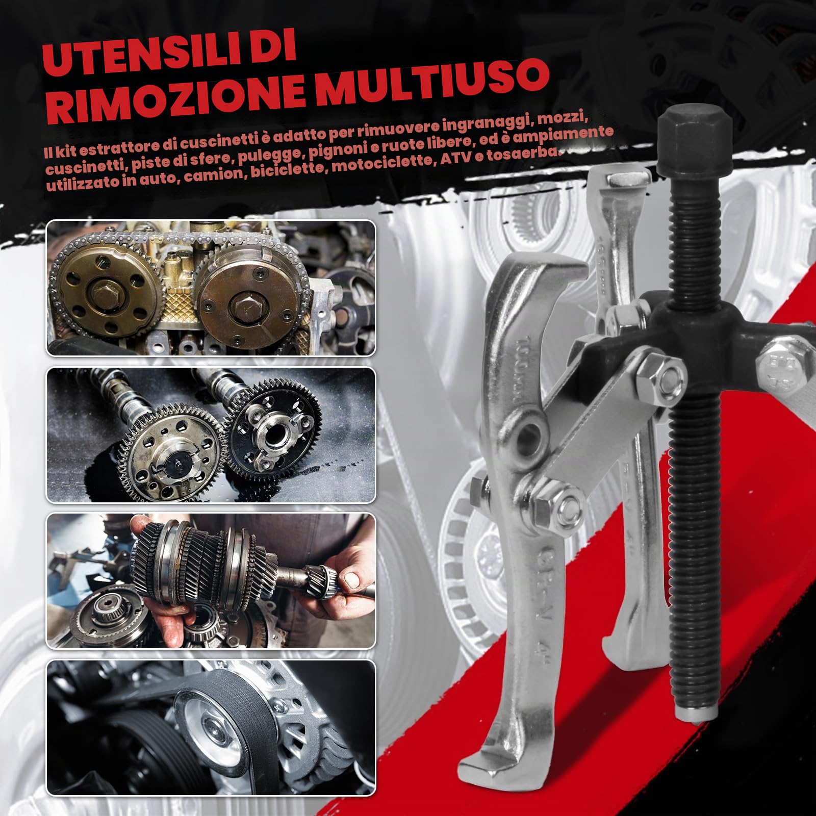 Set estrattore ingranaggi, kit estrattore cuscinetti Estrattore a 2 ganasce Estrattore a 3 ganasce Estrattore per puleggia mozzo ingranaggio 3" 4" 6" 8" Kit di attrezzi estrattore per cuscinetti