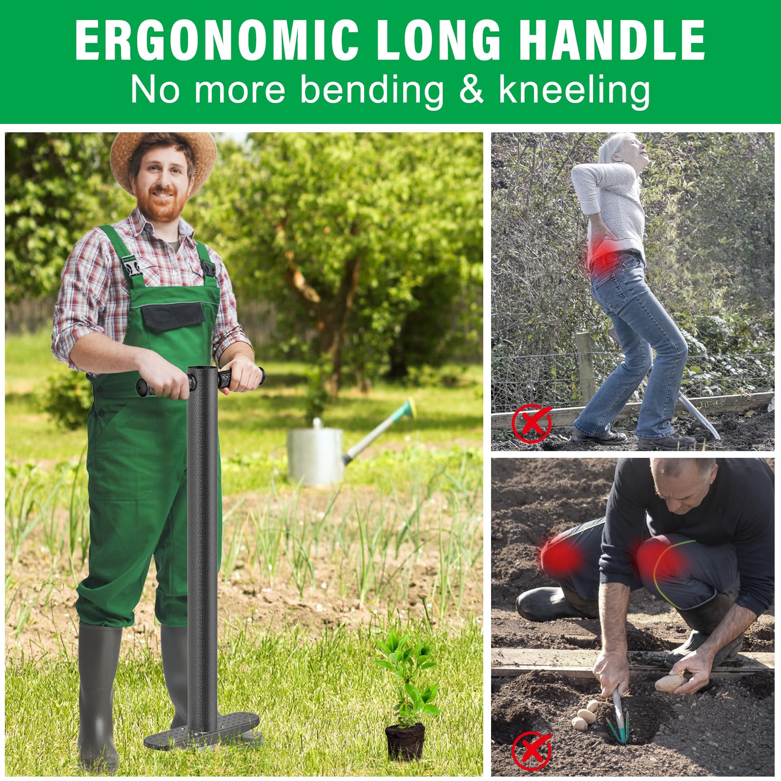 Fioriera di bulbi – Terreno seghettato bulbo per Piante da Giardino, Attrezzi da Giardino con Manico Lungo in Gomma, 90,8 cm, per Tulipani, Iris, narcisi