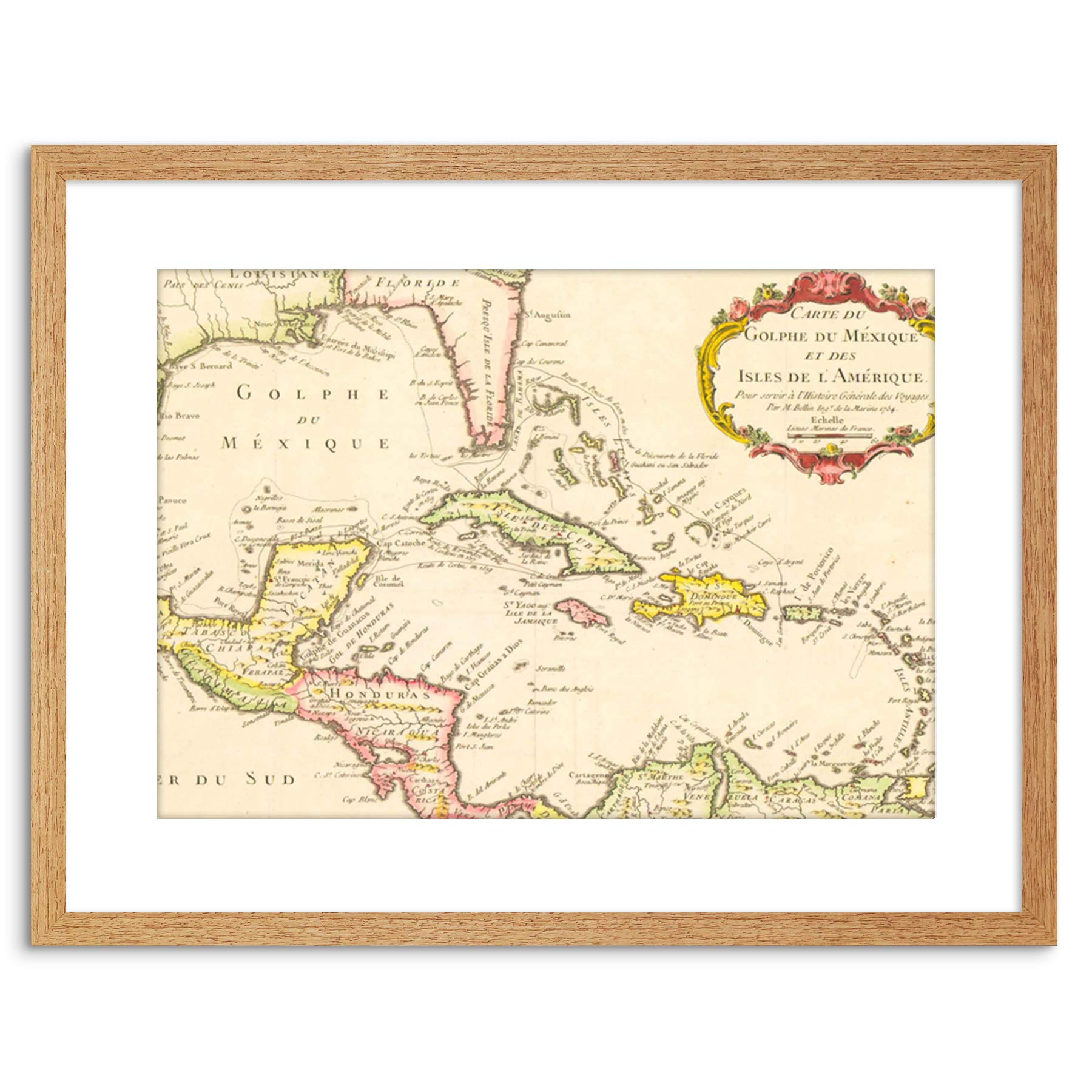 Wee Blue Coo 9x7 '' MAP GULF MEXICO CARIBBEAN SEA AMERICA CUBA 1754 FRAMED ART PRINT F97X515