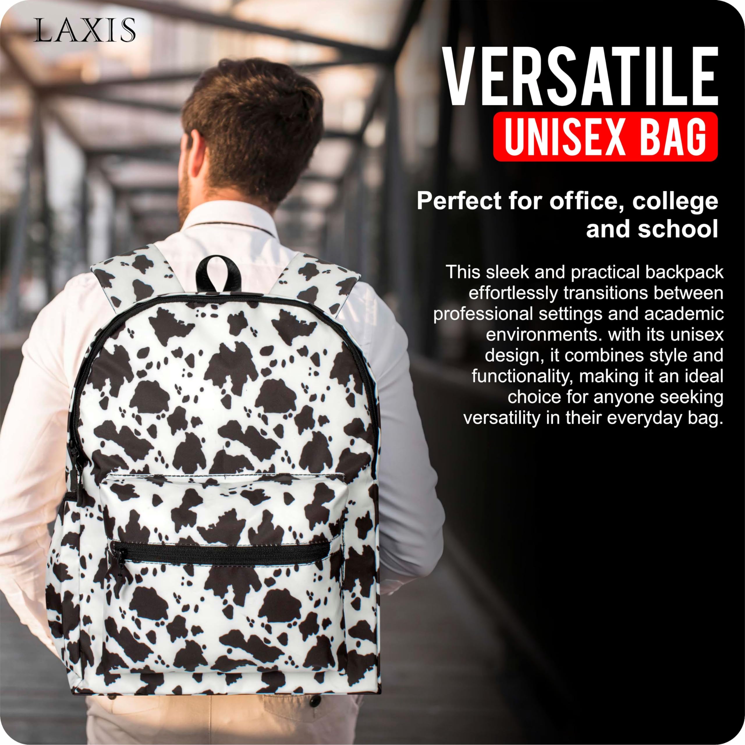 LAXIS HOMFIL Brand School Backpack Compatible For Upto 15" Laptop For Men & Women With Bottle Pocket, Quick Access Pocket, Padded Shoulder Adjustable Straps, Water Resistance (White Hexagon) 3