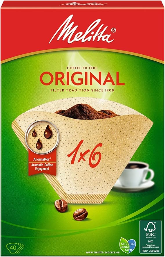 Amazon｜メリタ Melitta コーヒー フィルター ペーパー 612杯用 1×6 用 40枚入り アロマジックシリーズ ブラウン