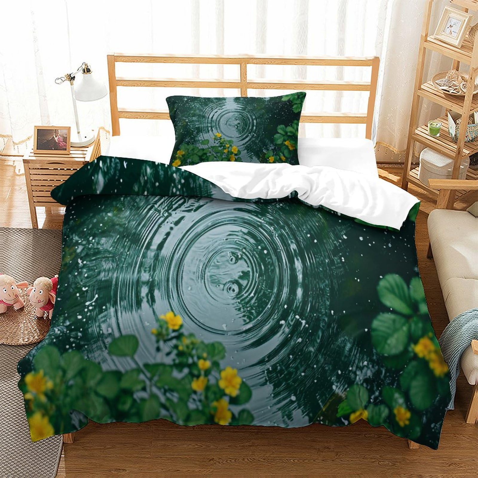 P1s9u7w5y Water Ripple-3 3D Printed Lake Ripple 3Pcs Duvet Cover Set Microfiber Botanical Bedding Set Single（135X200cm）