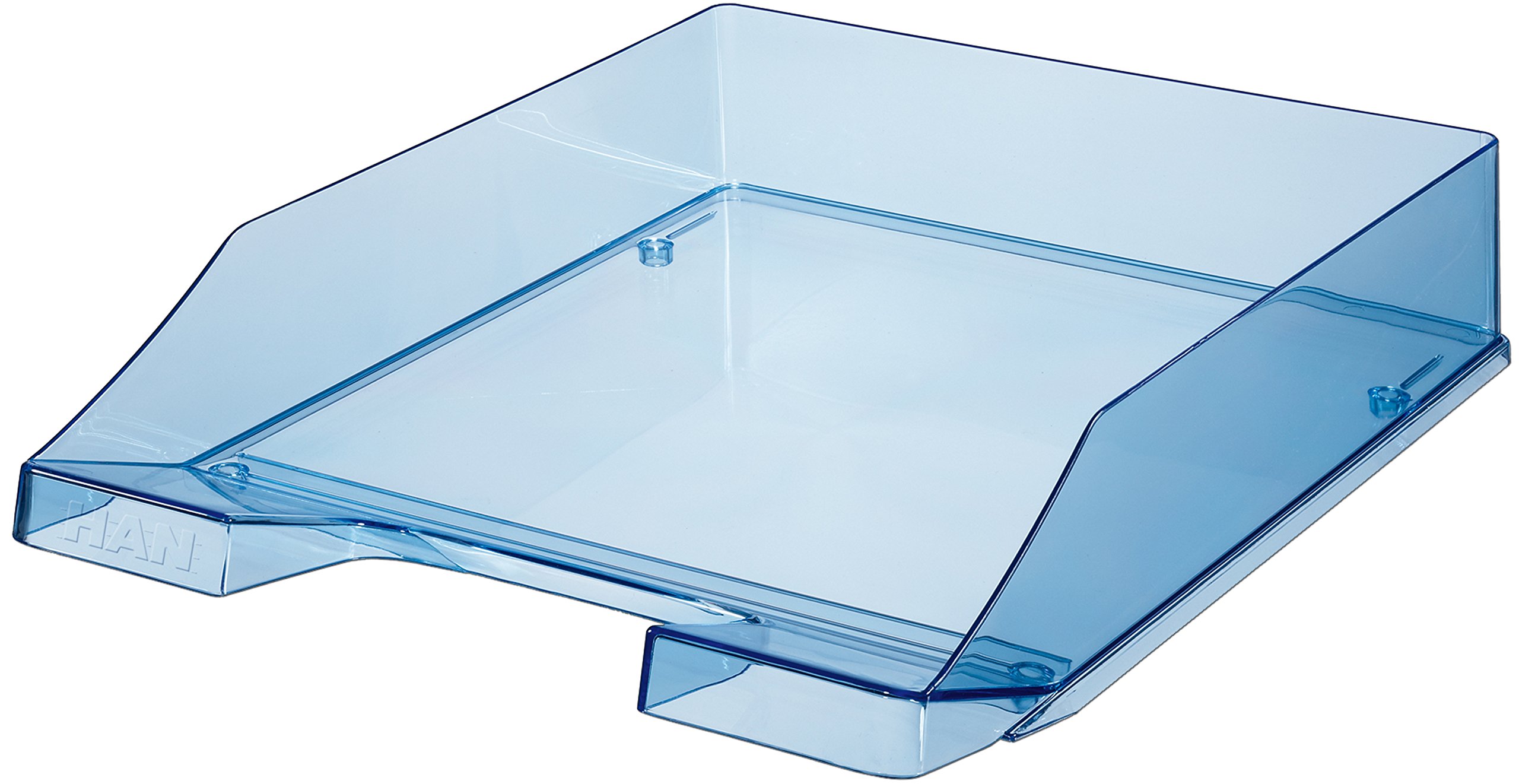 Han Klassik Briefablage A4/C4 stapelbar, stark, transparent rauchtopas farbig - 6er Pack, 12 Ablagen | transparent-blau, 1