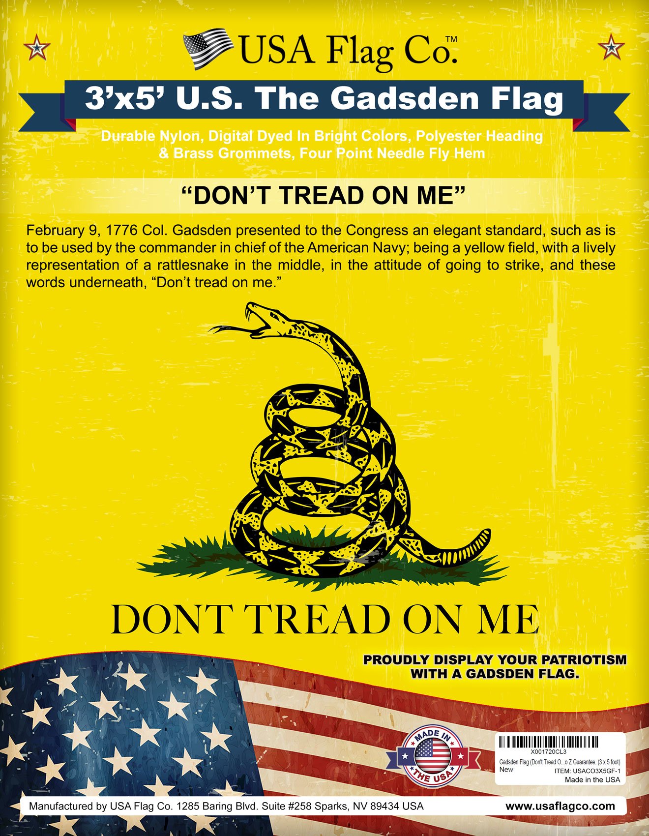 AZ FLAG - Bandiera da tavolo Gadsden Non camminarmi sopra 21 x 14 cm - Piccola bandiera di cui Tread On Me de Bureau 100% poliestere con asta di 25 cm e