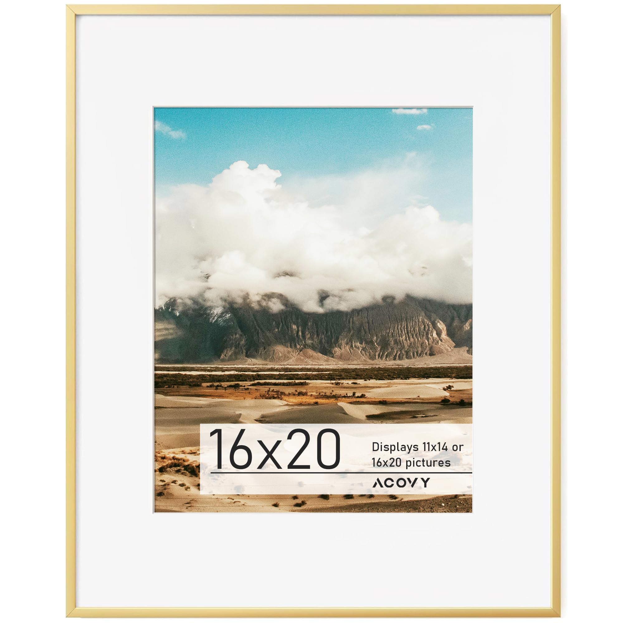 Acovy 16x20 Gold Frame with Aluminum Body and Tempered Glass