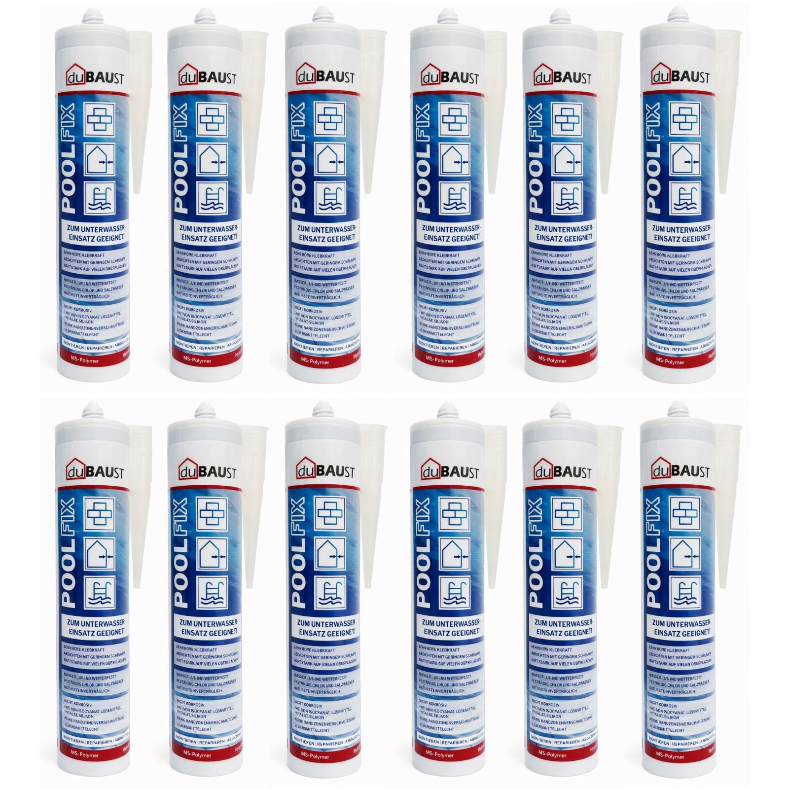POD24 Poolfix Poolfix - Adhesivo de montaje para piscinas, polímero para pegar y sellar, se puede utilizar bajo el agua, resistente a los rayos UV, permanece permanentemente elástico, 290 ml