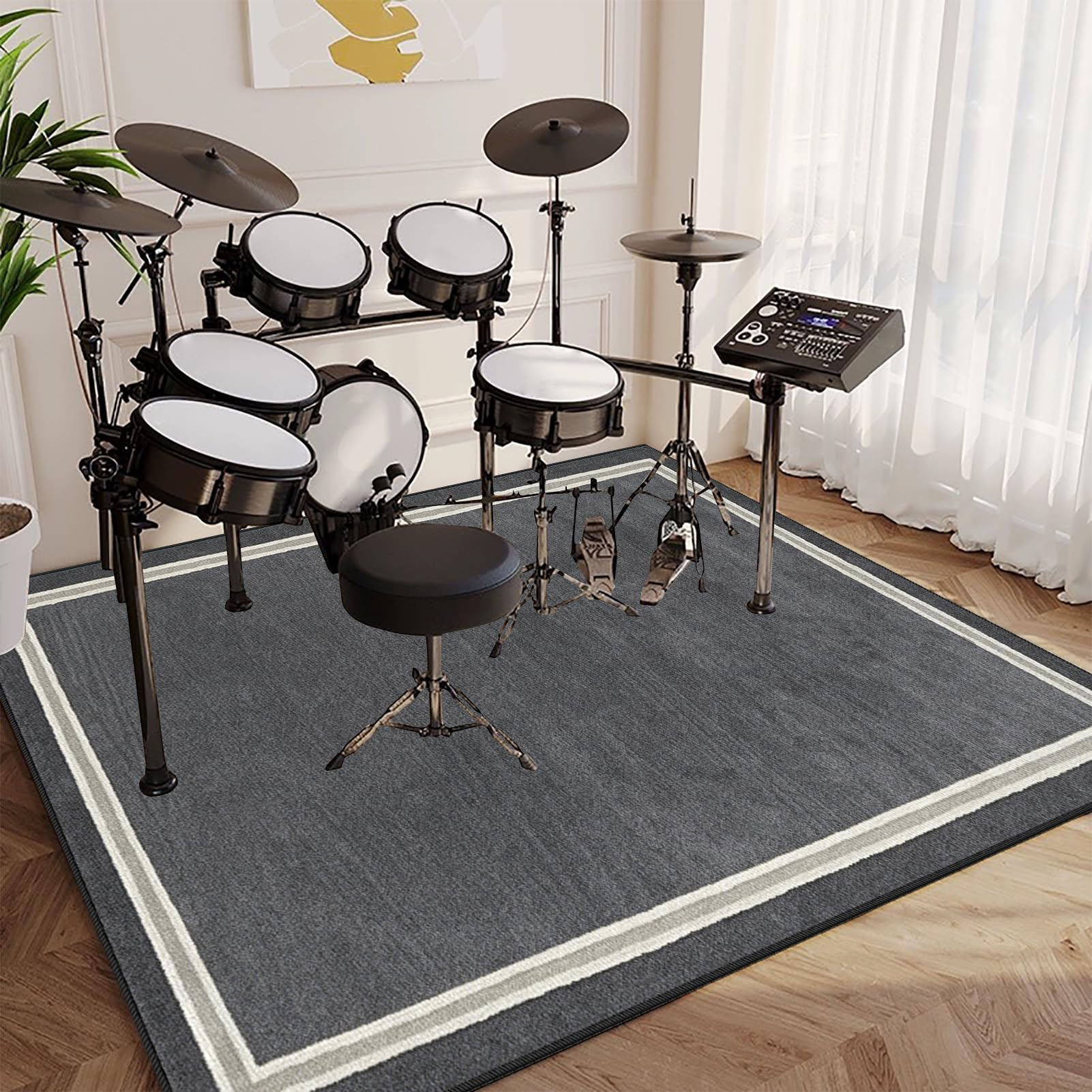 Schlagzeug Teppich für Bass Drum Snare | 170 x 140 cm Grau Trommel Teppiche rutschfeste | Schlagzeugteppich | Schallschutzdecke Akustik Elektrisches Schlagzeug Teppich für Studio | Wohnung