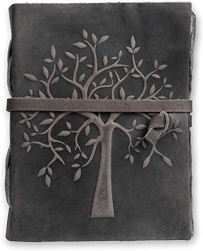 Miniatura 2 de Leather Village - Diariocuaderno de bocetos clásico encuadernado en piel con árbol de la vida, vintage, con hojas de papel con bordes picoteados,