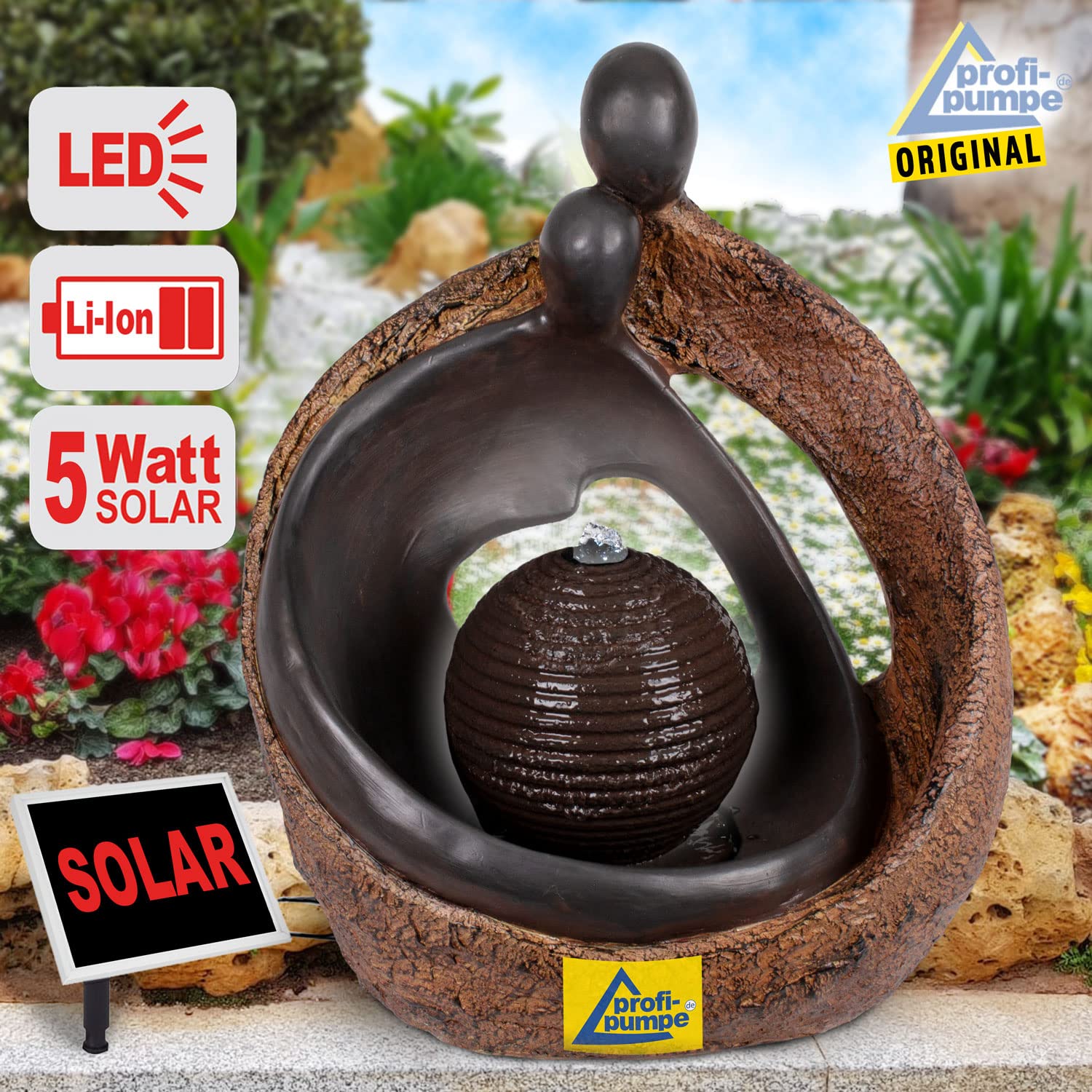 Fontaine Solaire Autonome avec Batterie Li-ION et Lumières LED - Déco Original pour Votre Jardin