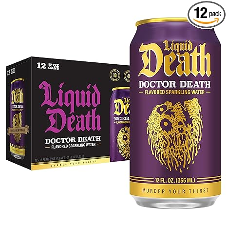 Liquid Death, Doctor Death, Soda-Flavored Sparkling Water, 12-Pack (12oz Cans), Low Sugar, Huge Flavor & No Artificial Sweeteners