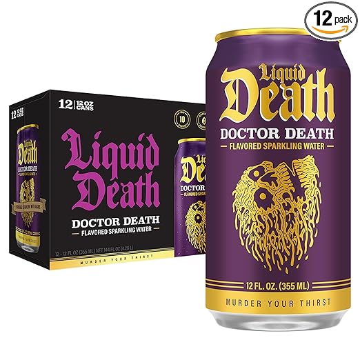 Liquid Death, Doctor Death, Soda-Flavored Sparkling Water, 12-Pack (12oz Cans), Low Sugar, Huge Flavor & No Artificial Sweeteners