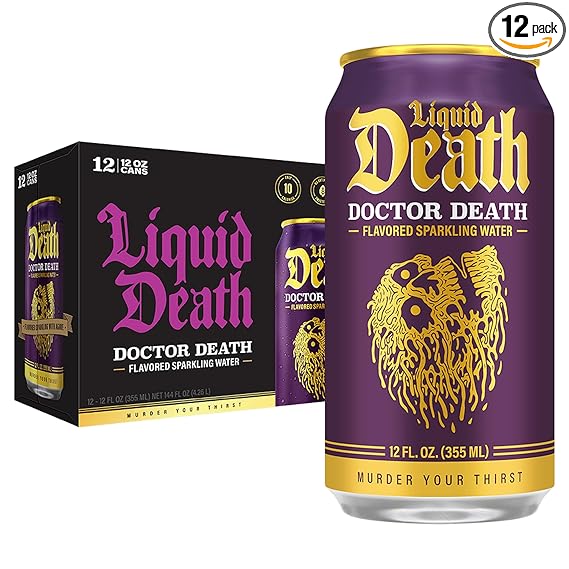 Liquid Death, Doctor Death, Soda-Flavored Sparkling Water, 12-Pack (12oz Cans), Low Sugar, Huge Flavor & No Artificial Sweeteners