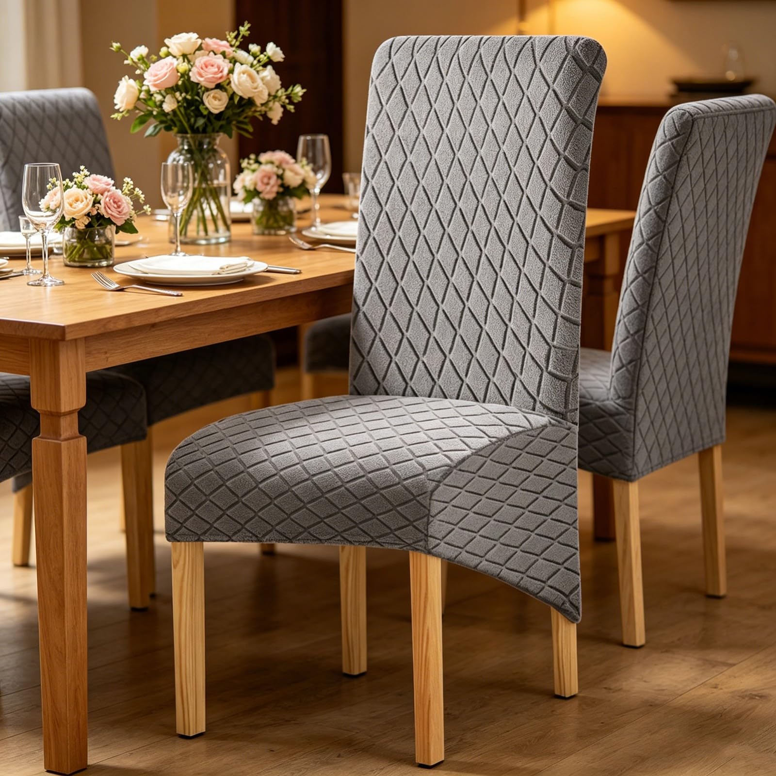Stuhlhussen für Esszimmerstühle 2/4/6er-Set,Dehnbar Moderne Fit Esszimmer Stuhlhussen mit Hoher Rückenlehne,für Küche und Wohnzimmer(Light Gray,6Pcs)