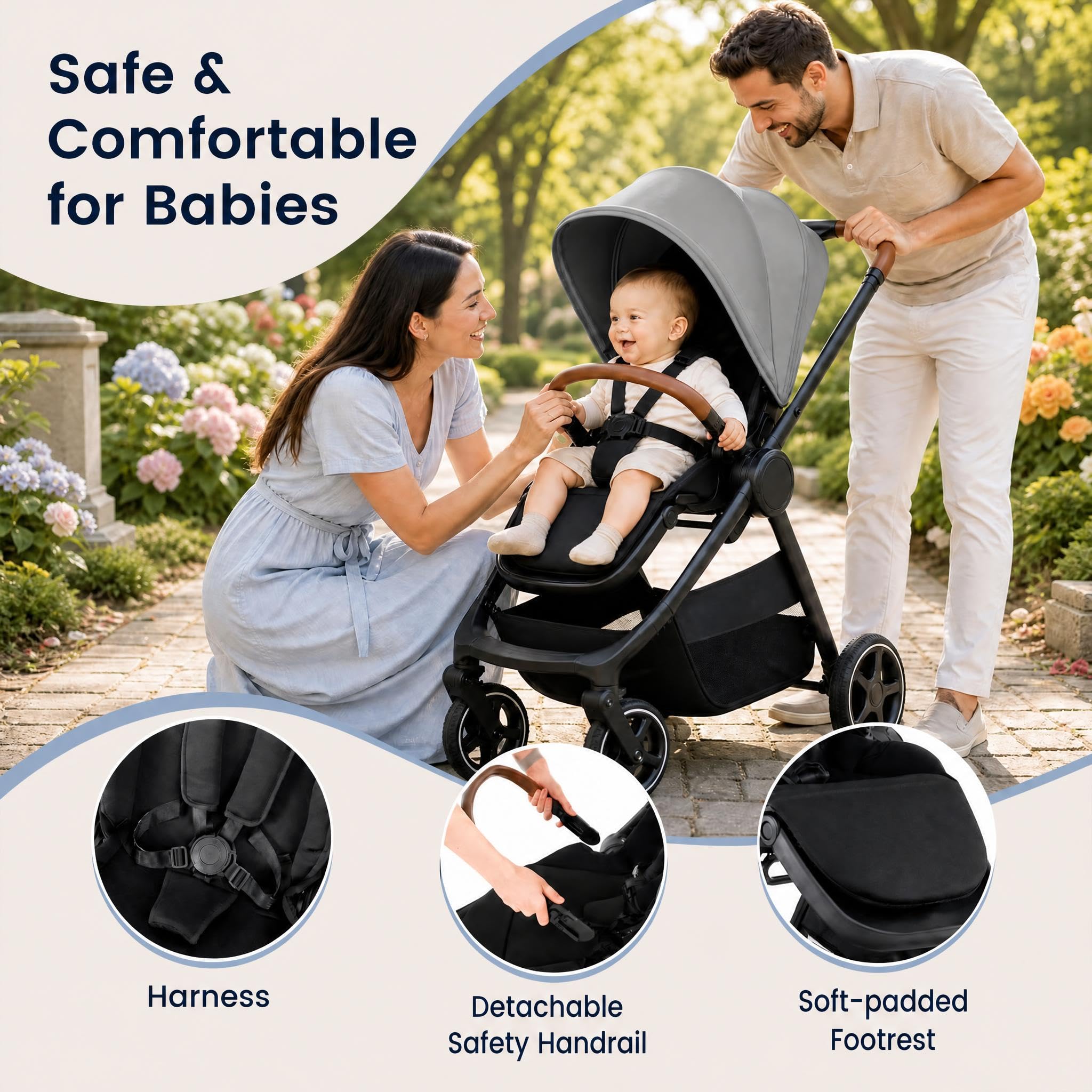LIFEZEAL Passeggino pieghevole per bambini 6-36 mesi, 87,5 x 57 x 104 cm