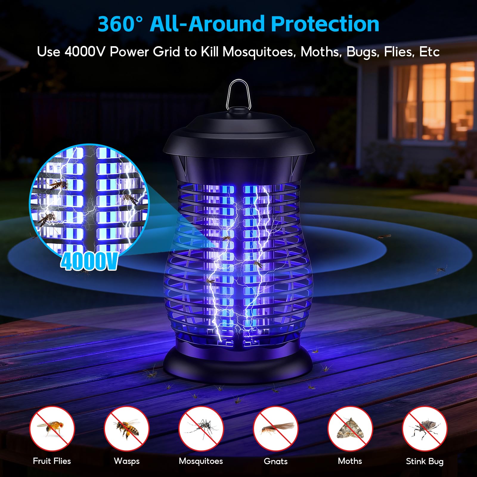 Lampada Antizanzare Elettrica, 18W 4000V Electric Zapper, IPX4 Impermeabile, UV Zanzariera con Spazzola Di Pulizia Adatto a Patio Giardino Cucina Casa