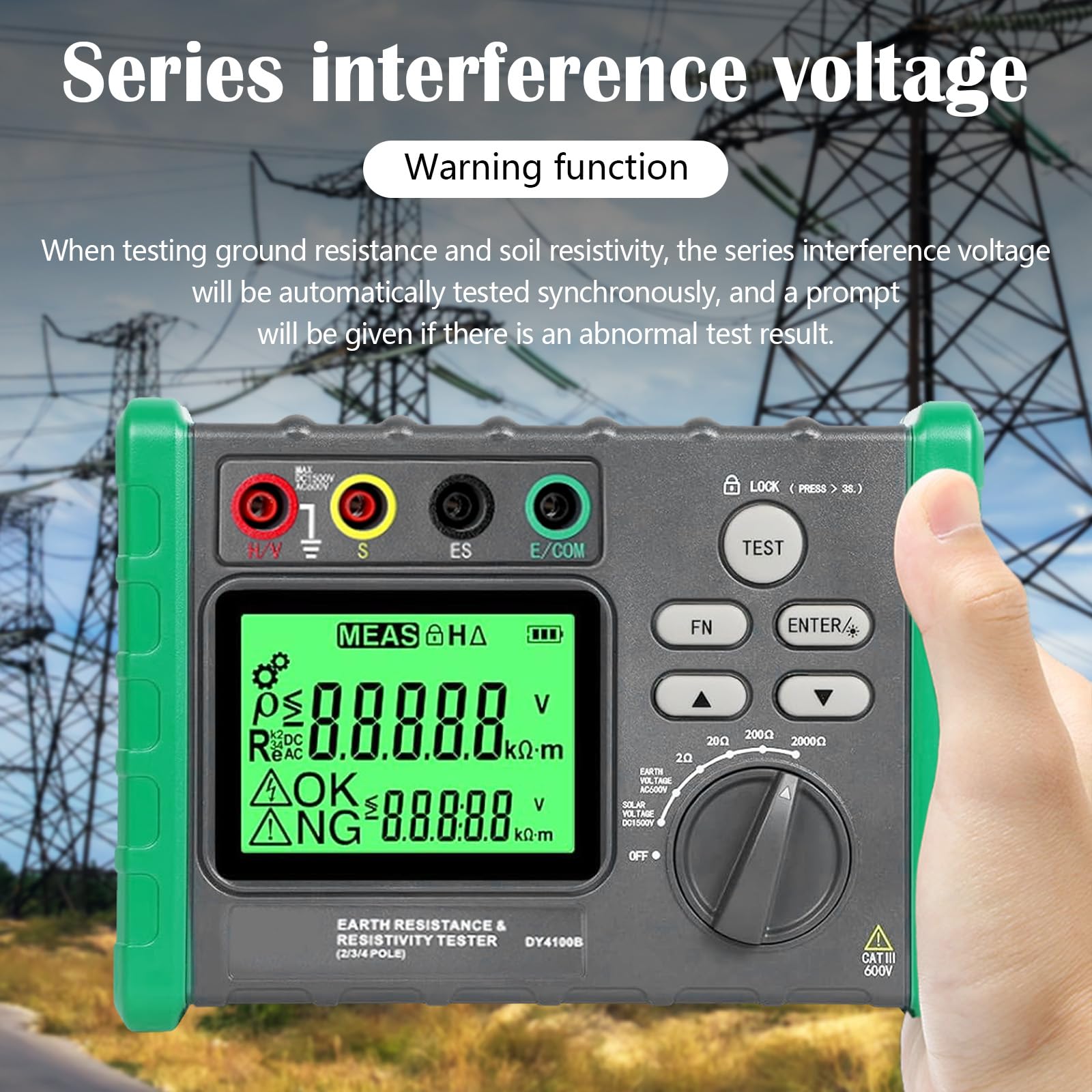 Isolationswiderstandstester, Erdungswiderstandsprüfer 0-2000Ω/ohm Isolationstester Erdspannung AC 0-600V PV Spannung DC 0-1500V Erdungsmessgerät Digital Megaohmmeter Resistance Tester