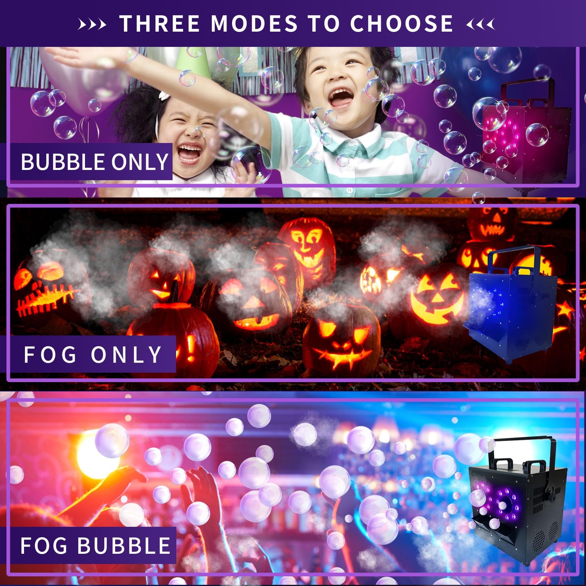 Macchina per bolle di nebbia ad alta potenza con luci a LED, doppi ugelli per migliorare l'atmosfera delle feste ad Halloween, compleanni ed eventi natalizi