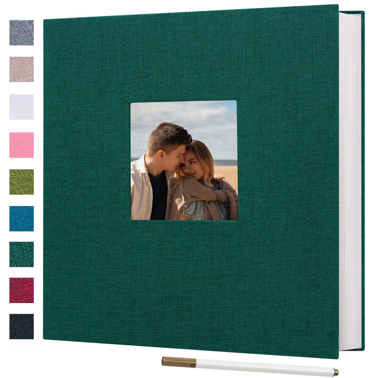 Ponping Large Photo Album Self Adhesive for 3x5 4x6 5x7 8x10 Pictures Linen Scrapbook Album DIY 40 Blank Pages with A Metallic Pen