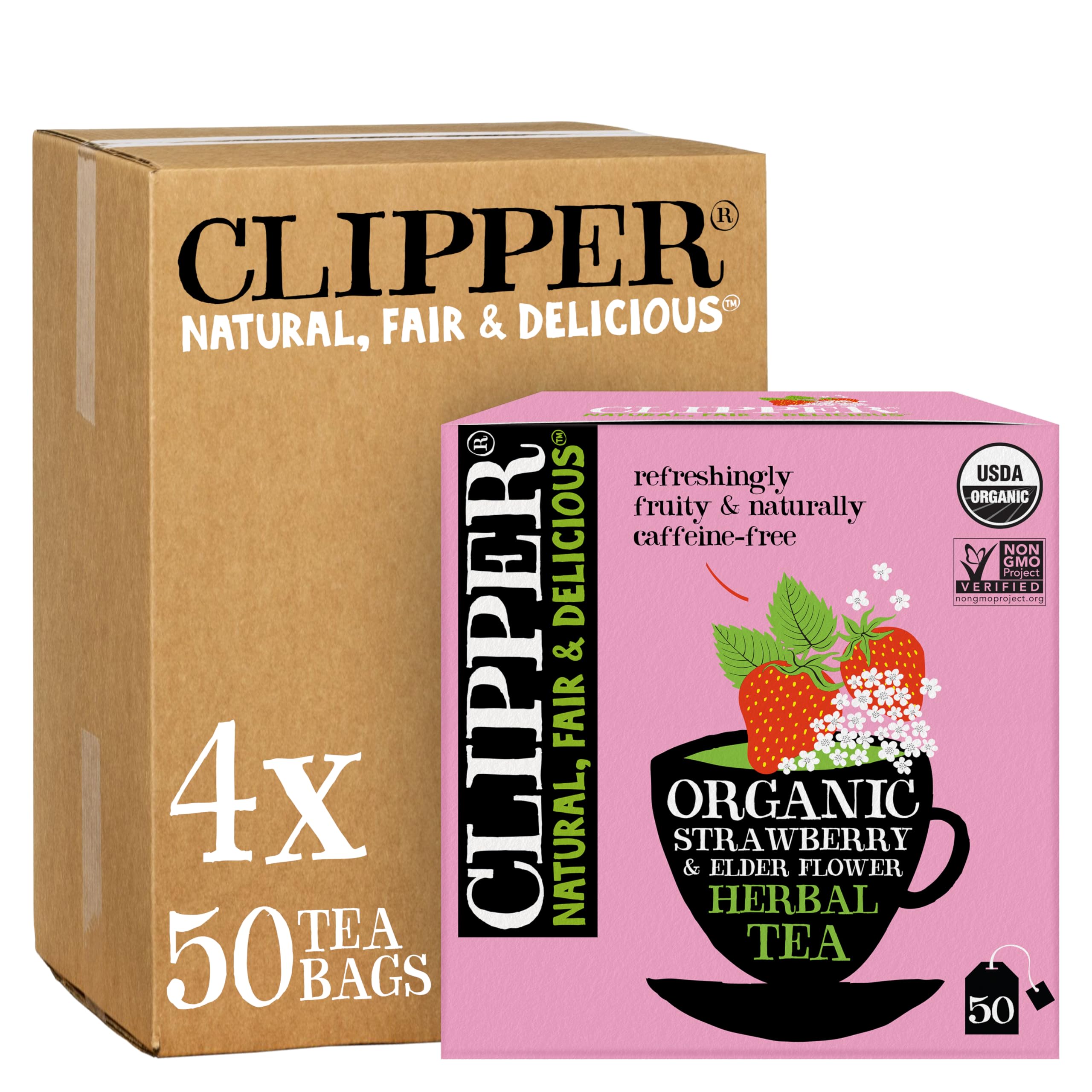 Strawberry & Elderflower Herbal Tea – Caffeine Free, USDA Organic, Great Hot or Iced – Refreshingly Fruity, Natural, Fair & Delicious – 200 Tea Bags