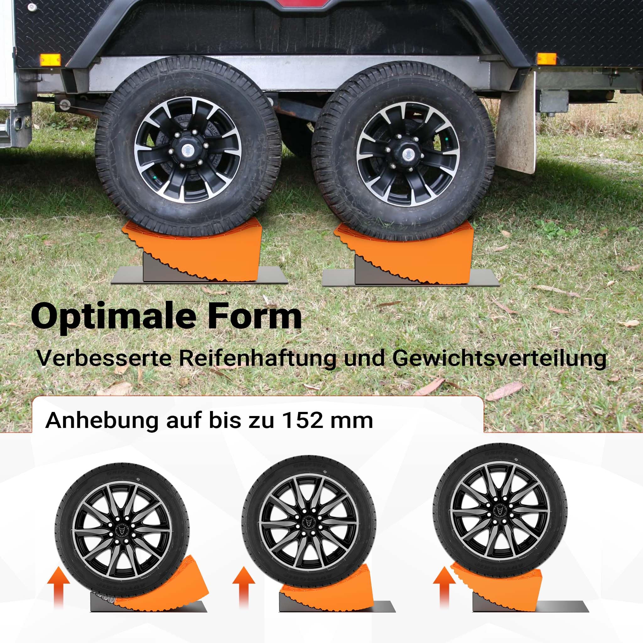 Wiltec 2 Cunei fermaruota 3,5 t/coppia, bloccaruote 42,4 x 17 x 17,4, fermi 20,7 x 17 x 9,6 cm, livellatori in plastica con borsa di trasporto e tappetini, per camper, rimorchi, camion
