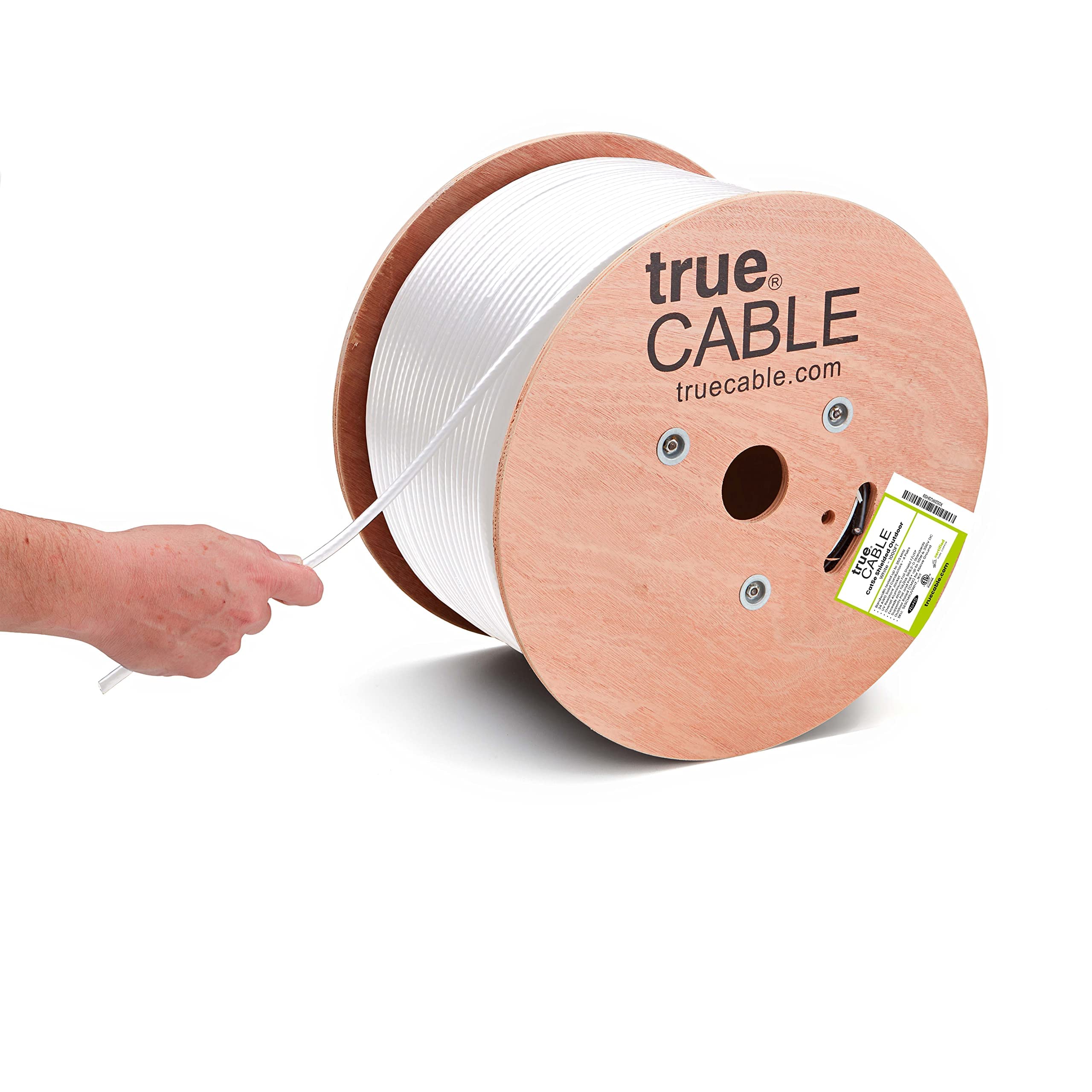 trueCABLE Cat5e Outdoor, Shielded FTP, 1000ft, UV Resistant, Aerial CMX Rated, White, 24AWG Solid Bare Copper, 350MHz, PoE++ (4PPoE), ETL Listed, Bulk Ethernet Cable
