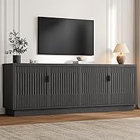 Fatmok 68" TV Stand for 75" TVs - Modern Fluted Door Entertainment Center with Adjustable Shelves & Storage, Black Grey
