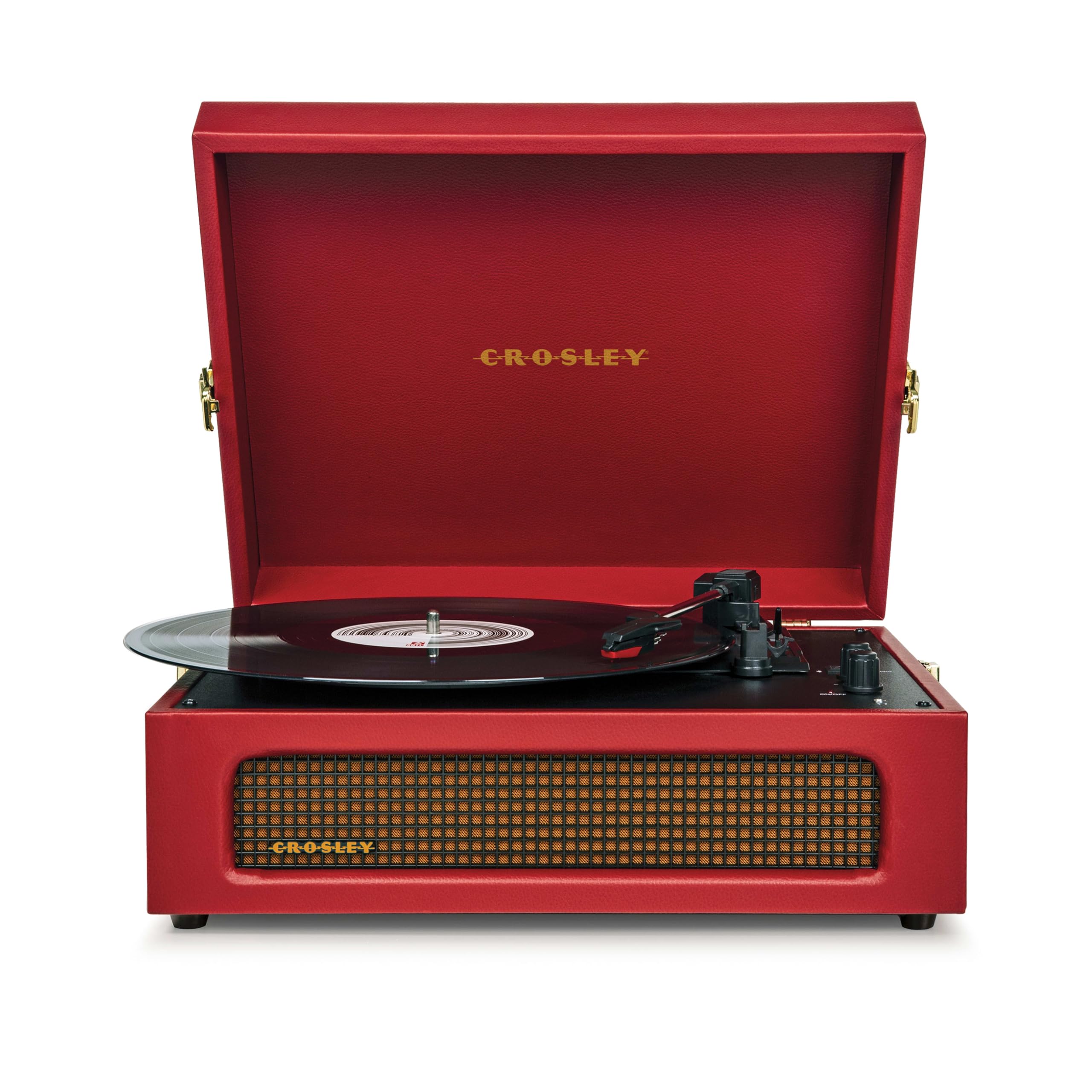 Crosley Voyager Giradischi con 2 altoparlanti, Bluetooth In & Out e AUX - Giradischi Vintage a 3 velocità - Per vinili da 7", 10" e 12" - Portatile con custodia integrata - Borgogna