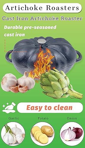 Miniatura 5 de Asador de alcachofas pre-sazonado, asador de corazones de alcachofa de hierro fundido para cocina, comedor, parrilla de barbacoa al aire libre,