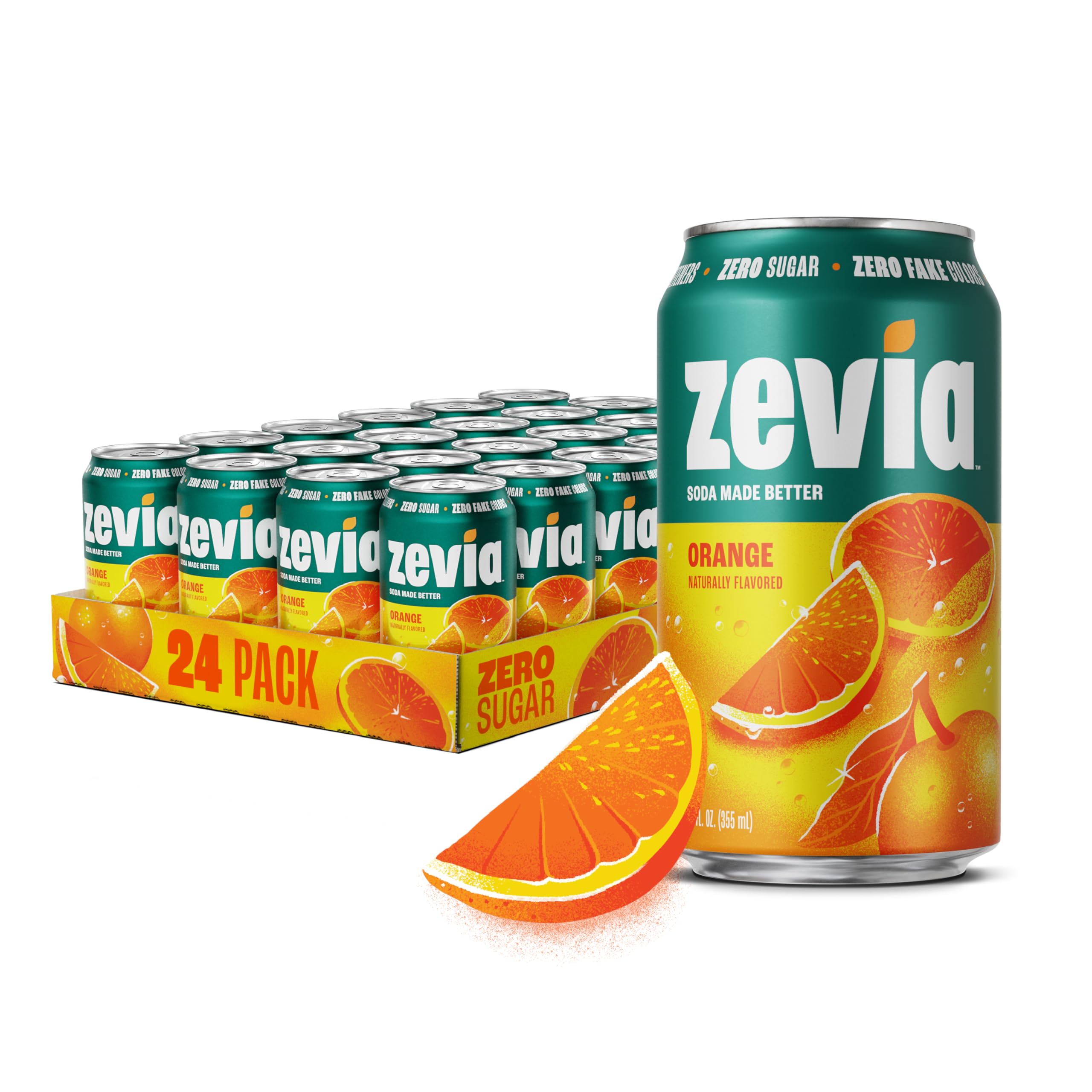 Zero Sugar Soda, Orange, 12 oz Cans (24-Pack) – Naturally Sweetened, Non-GMO Project Verified, Gluten-Free, Vegan