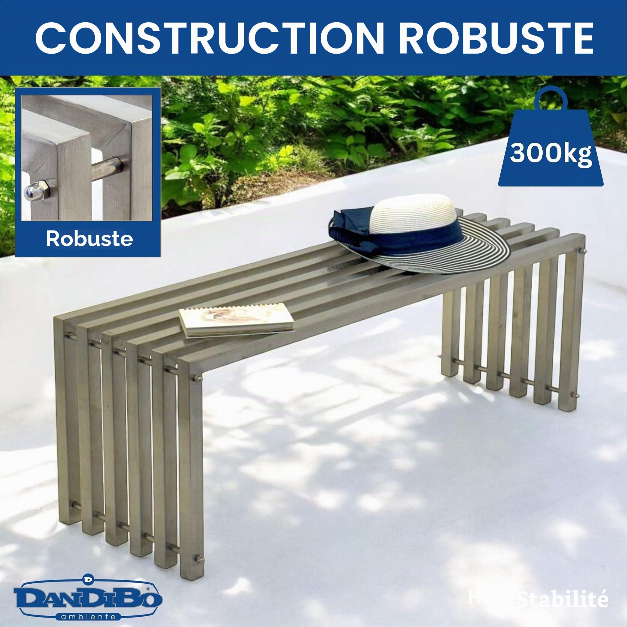 DanDiBo 96607 Banc de jardin résistant aux intempéries en acier inoxydable massif 115 cm