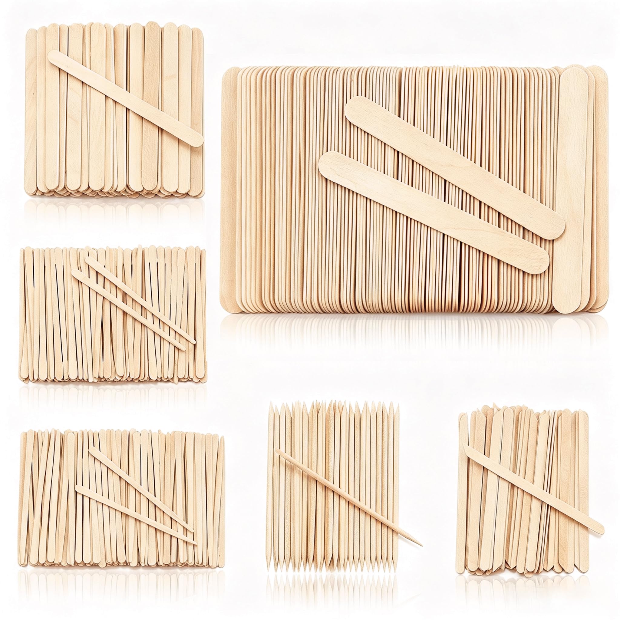 EWVVSS 6 Style 500 Pcs Wax Sticks Assorted Wax Applicator Sticks For Body Legs Face With Small Medium Large Sizes Wood Sticks For Waxing Or Craft Sticks