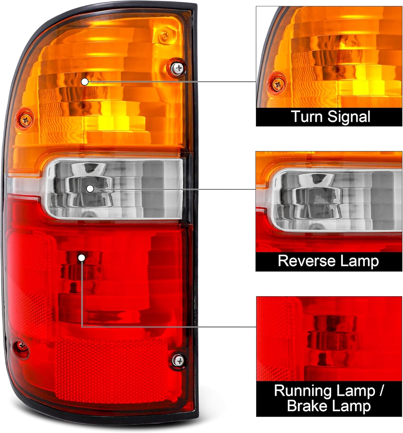 Tail Light Assembly Fit For 1995-2000 Toyota Tacoma 1995 1996 1997 1998 1999 2000 Toyota Tacoma Tail Light Rear lamp (Chrome Trim - S)