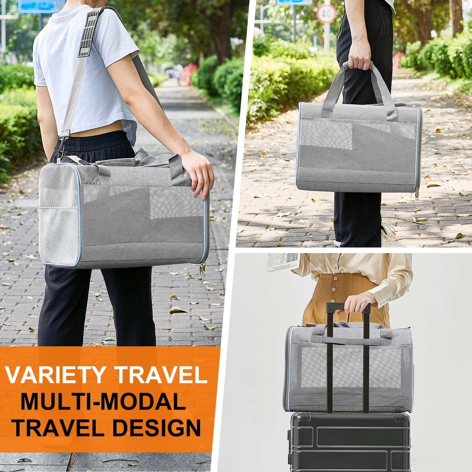 Cinnani Trasportino per Cani e Gatti,Borsa da trasporto per animali domestici portatile e a tracolla, ideale per viaggiare, resistente, durevole e realizzato,grigio