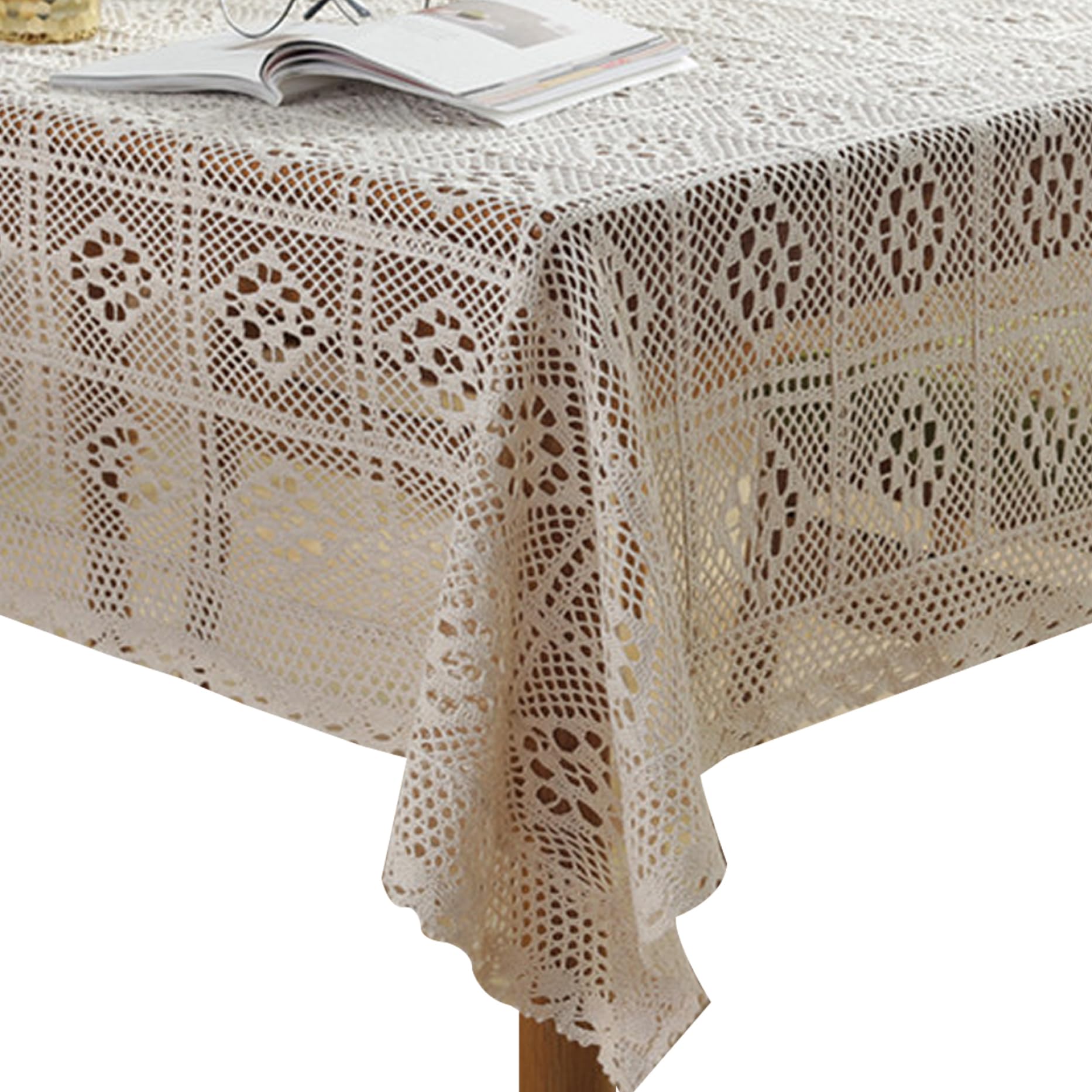 Nappe de crochet haut de gamme en fil de coton fin avec finitions dentelle géométrique