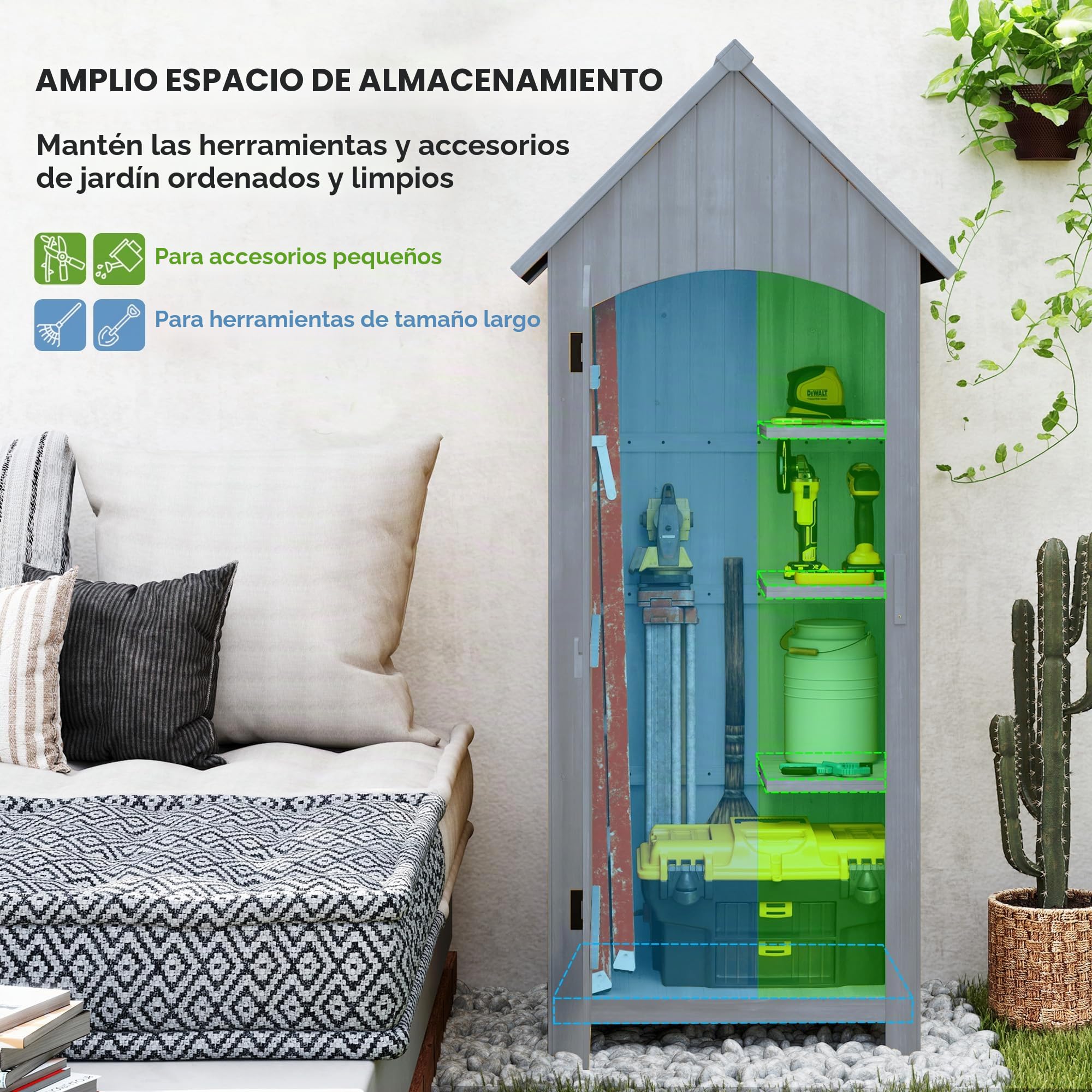 Outsunny - Cobertizo de jardín de Madera, cabaña de jardín al Aire Libre, Armario de jardín con Techo asfaltado, 3 estanterías, Puerta con pestillo para Almacenamiento Exterior para terraza, 77,5 x