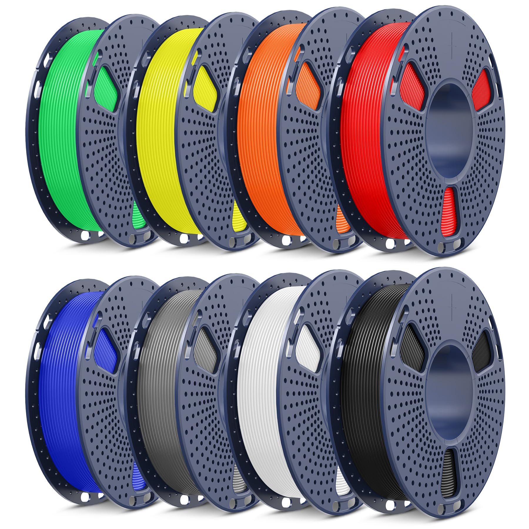 SUNLU 250G*8 PLA+2.0 Filament, 250G na Szpulę, łącznie 2 KG, Czarny+Biały+Szary+Czerwony+Niebieski Kleina+Żółty+Zielony+Pomarańczowy słoneczny