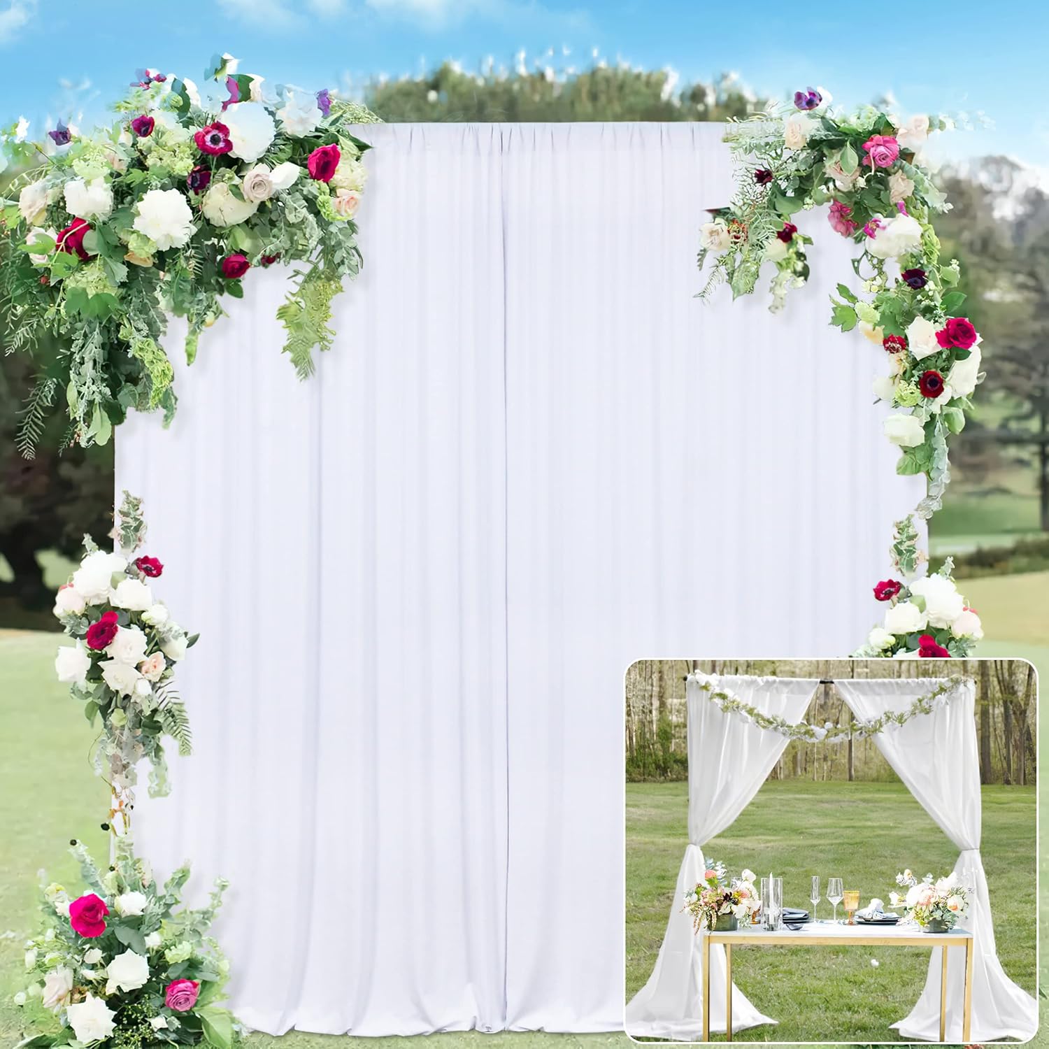 10x10FT White Backdrop Curtains for Parties - White Wedding Backdrop for Baby Shower Birthday Photo Home Party Curtains Backdrop 5x10FT 2 Panels, One size 5x10FT 2pcs White