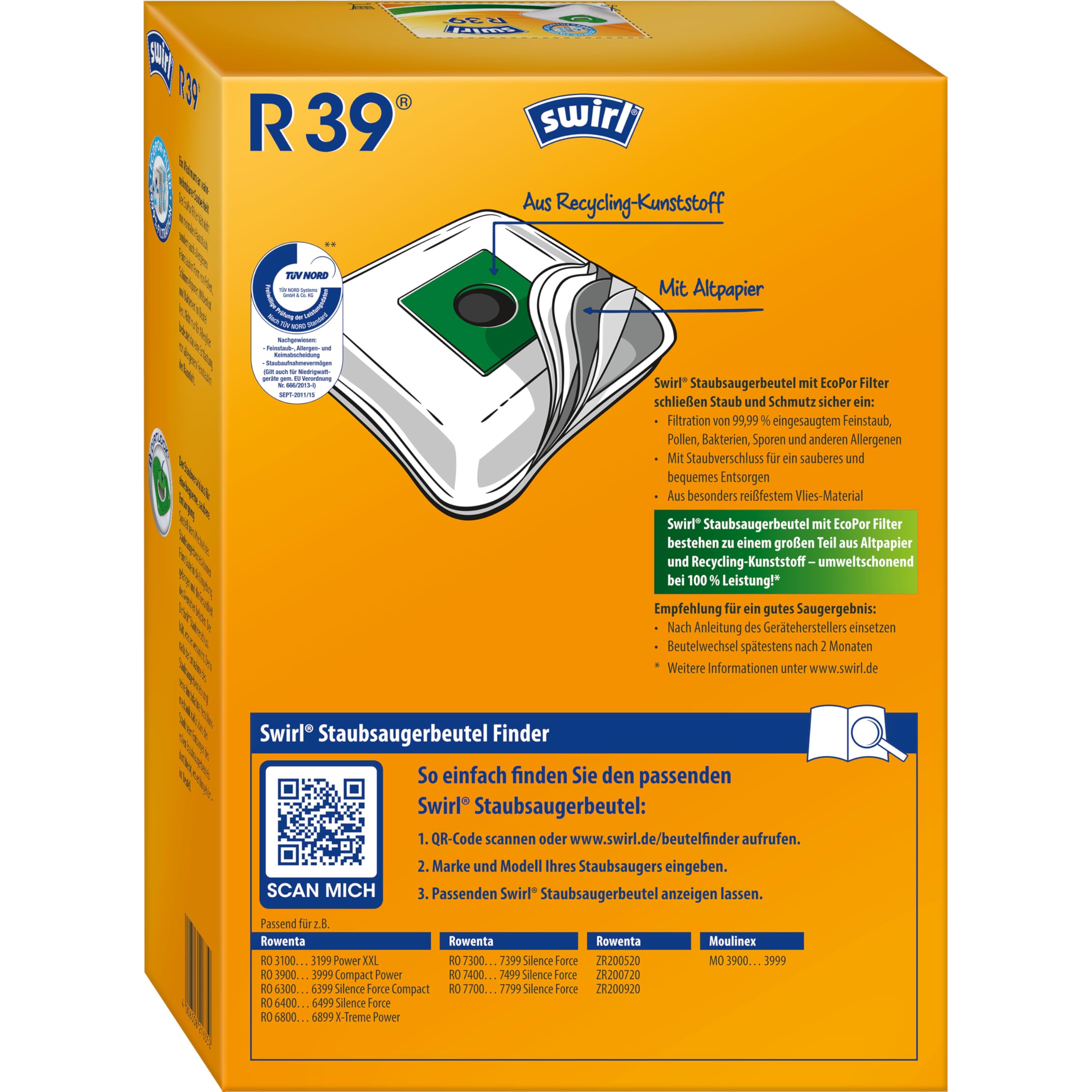 Swirl R39 Micropor Plus Worki Do Odkurzacza Rowera I MoulineX, 4 Sztuki, Biały