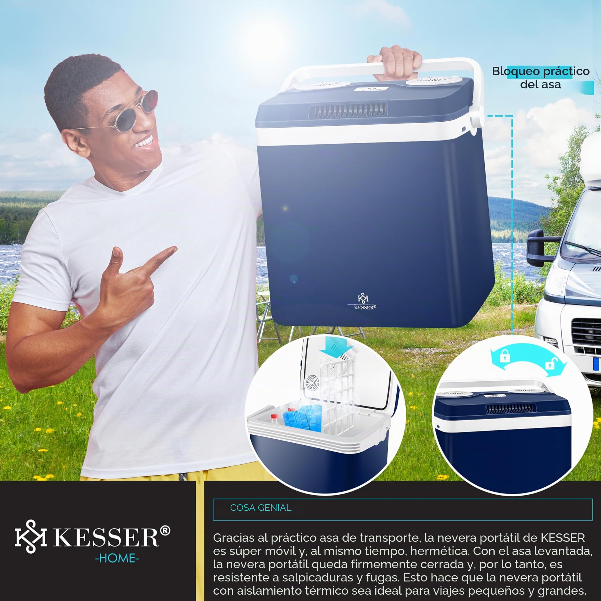 KESSER® Nevera eléctrica portátil de 32 L 12 V, Enchufe de 230 V | ENFRÍA y CALIENTA | Refrigerador Termoeléctrica | con 2X acumulador de frío