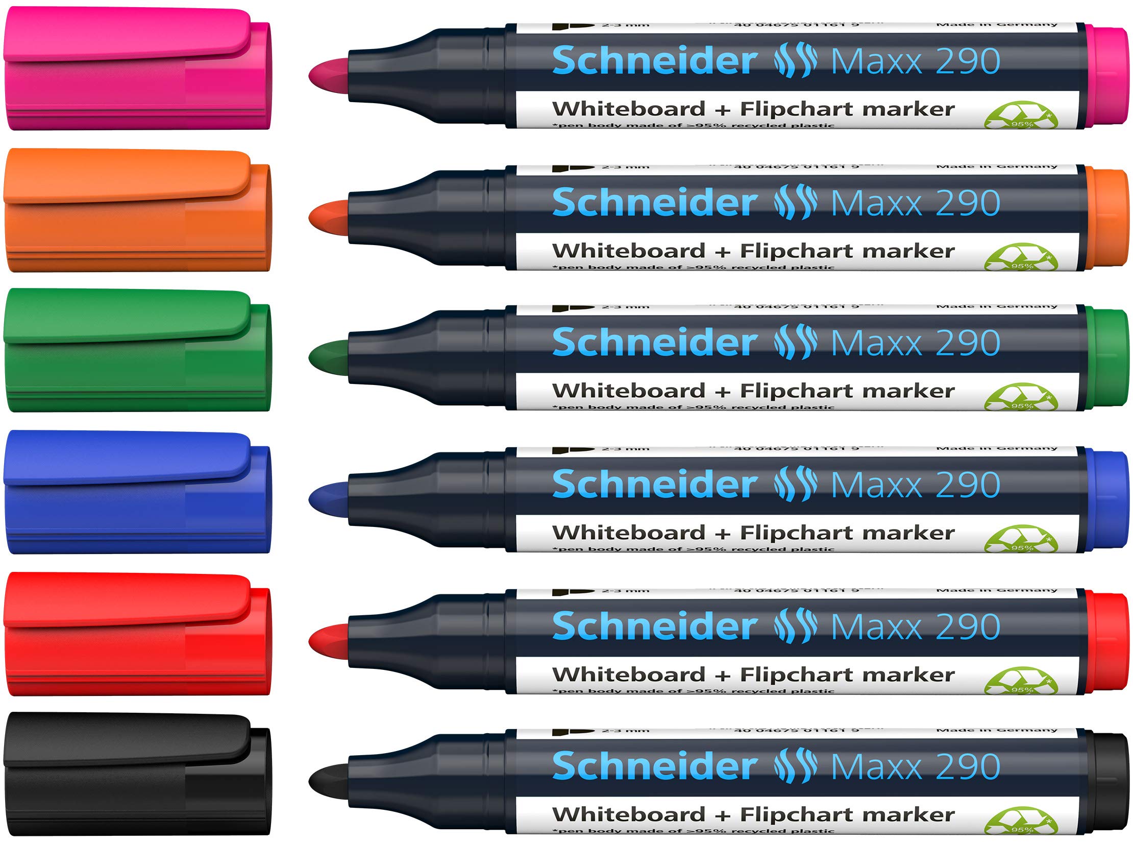Schneider Maxx 290 Marker for Whiteboards and Flipcharts, Bullet Tip 2-3 mm Line Thickness, Dry Wipe Clean, Strong and Intense Colour) 6 Pieces 1x 6 Marker