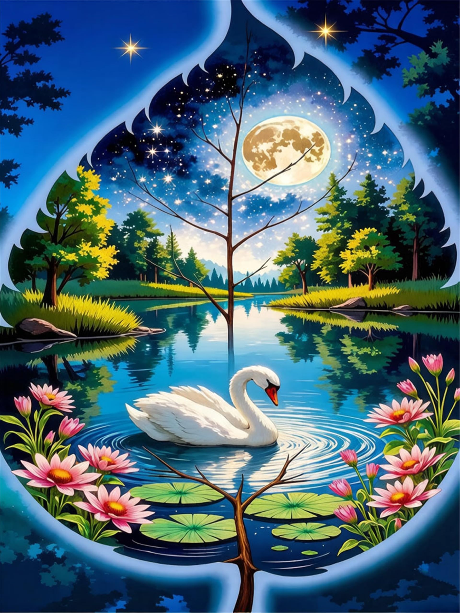 NANJDIAN 5D DIY Swan Diamond Painting Kit for Adults,Diamond Art Kits for Beginner,Painting by Diamonds,Gem Art Kits Round Drill for Home Wall Decor Gifts for Women, Men (swan)