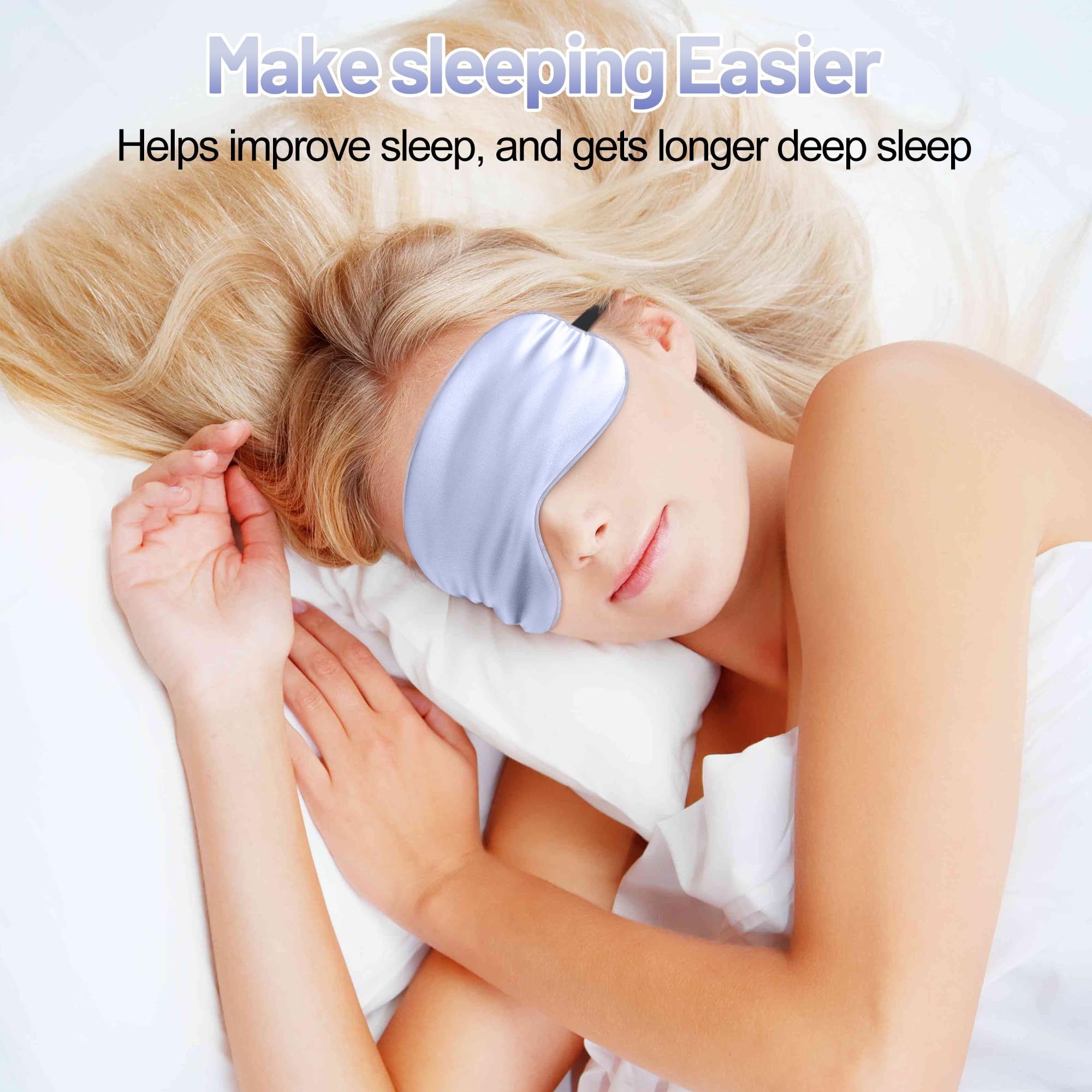 Antifaz para dormir, antifaz de seda para dormir con correa ajustable, sombra de ojos vendada para hombres y mujeres, cómoda y suave, sombra de ojos para dormir por la noche (morado claro)
