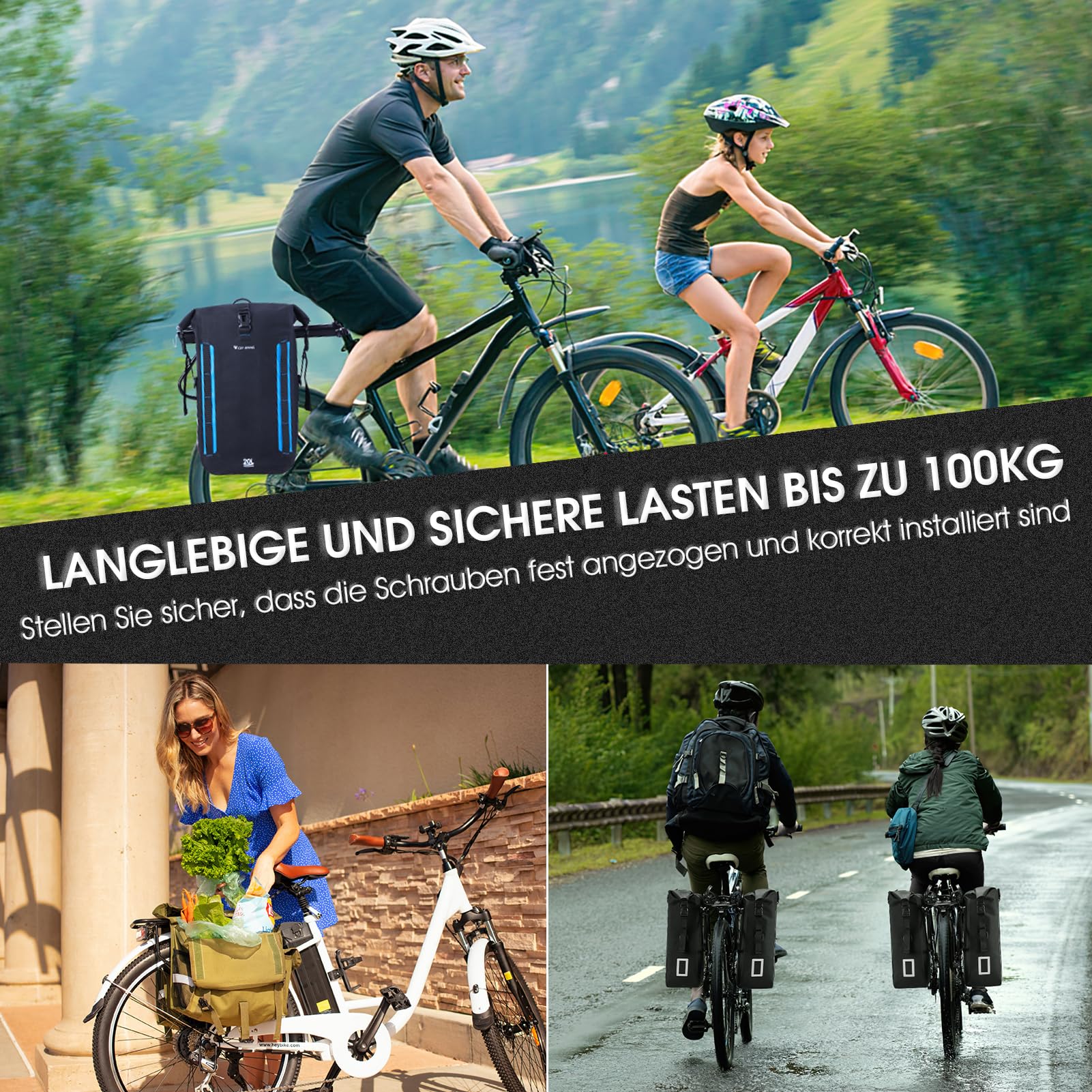 Gepäckträger Mountainbike, Fahrrad gepäckträger Schnellspanner mit Reflektor, Einstellbare MTB Gepäckträger Hinten, Doppelte Stützstange Fahrrad Gepäckträger Hinten, Maximalbelastung 100kg