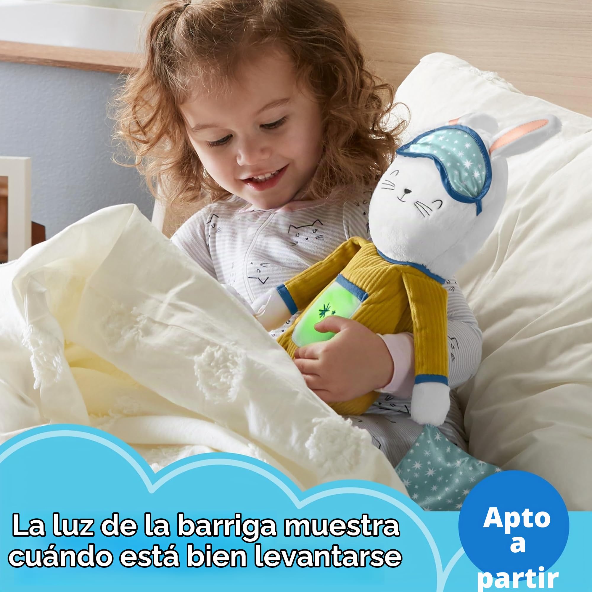 Fisher Price Conejito Dulces Sueños Cuida Tu Rutina, peluche musical ayudante sueño y rutina de dormir para bebés y niños +18 meses (Mattel GMN58)