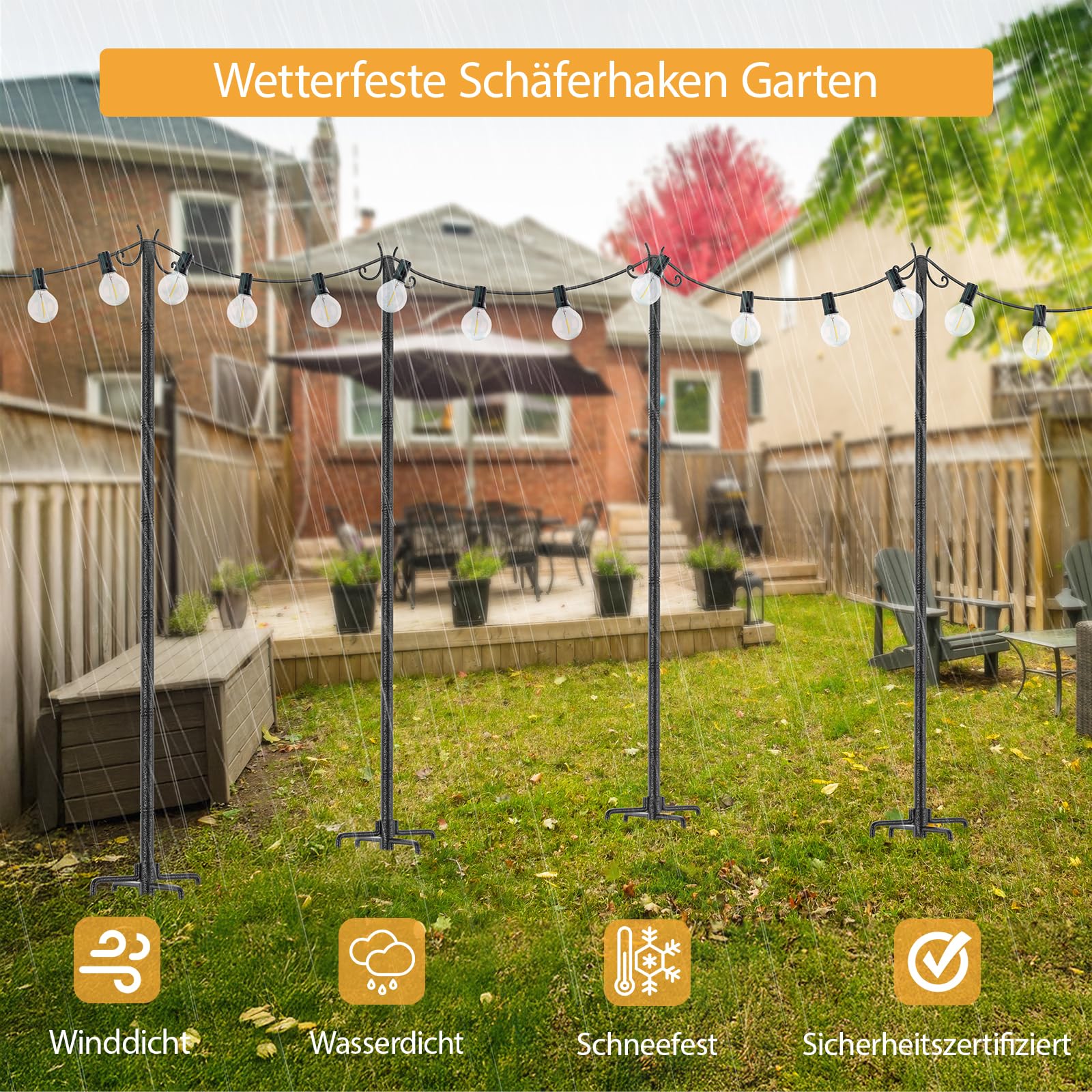 Lot de 2 crochets de jardin avec crochets de 305 cm en métal avec finition martelée, support de lanterne réglable en hauteur pour guirlandes lumineuses, lanternes, paniers à plantes, lampes solaires