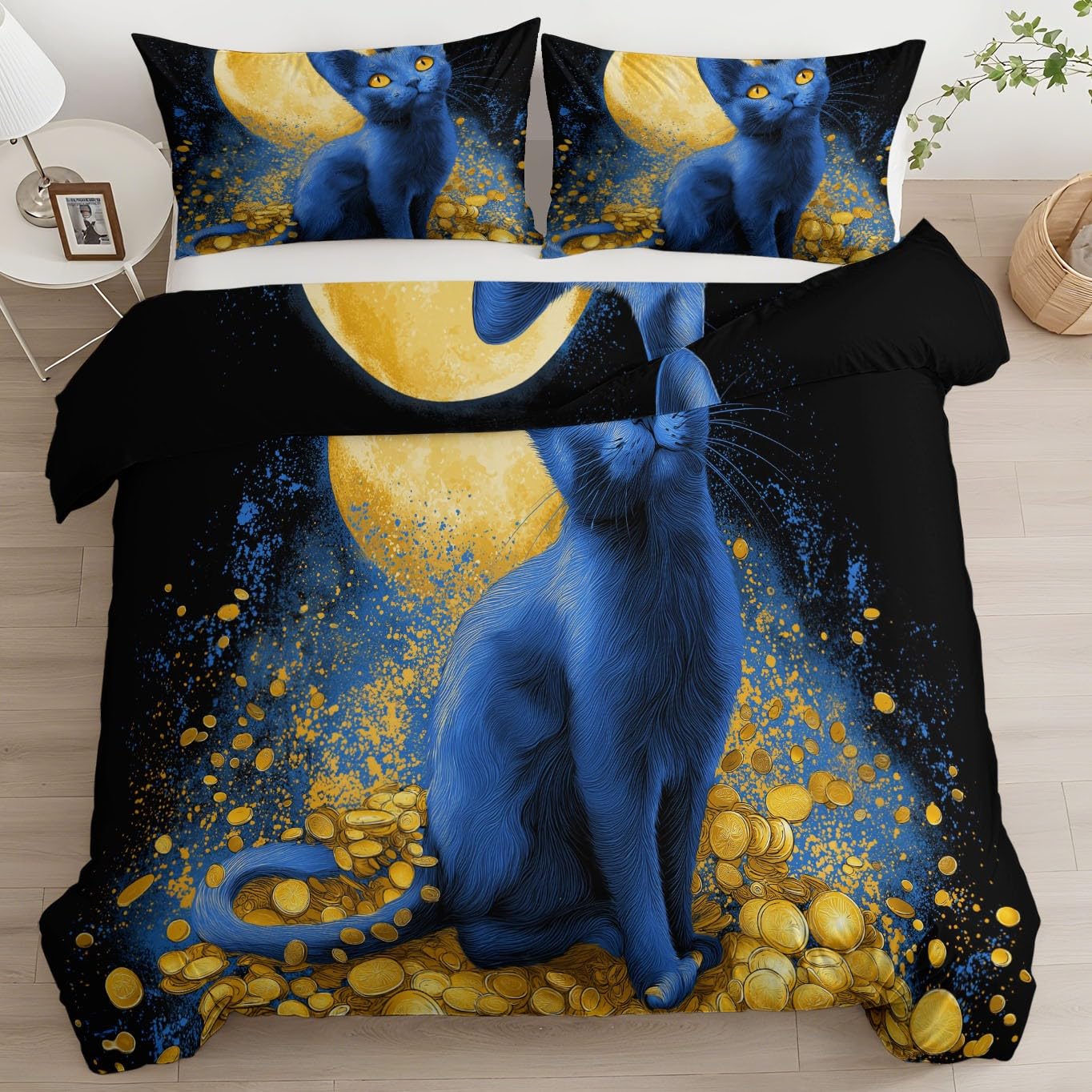Housse de couette 240x260 cm chat bleu : dites adieu aux parures ternes et difficiles à repasser