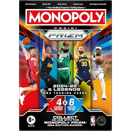 Monopoly Panini Prizm: 2024-25 and Legends NBA Trading Cards Booster Box | Collect or Use with Monopoly Panini Prizm: NBA Edition Games | Ages 8+